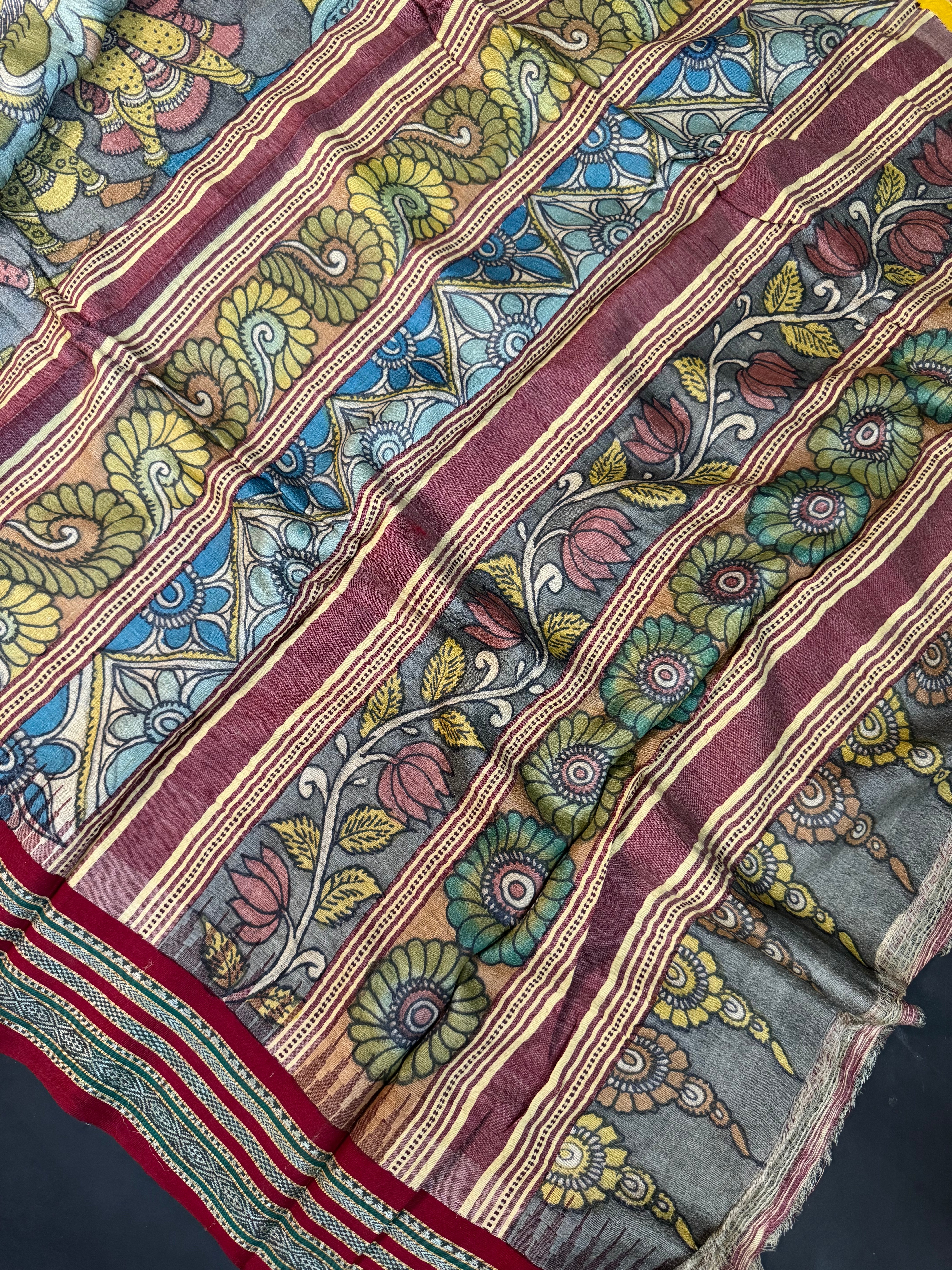 Pen kalamkari Vidharba Tussar Saree