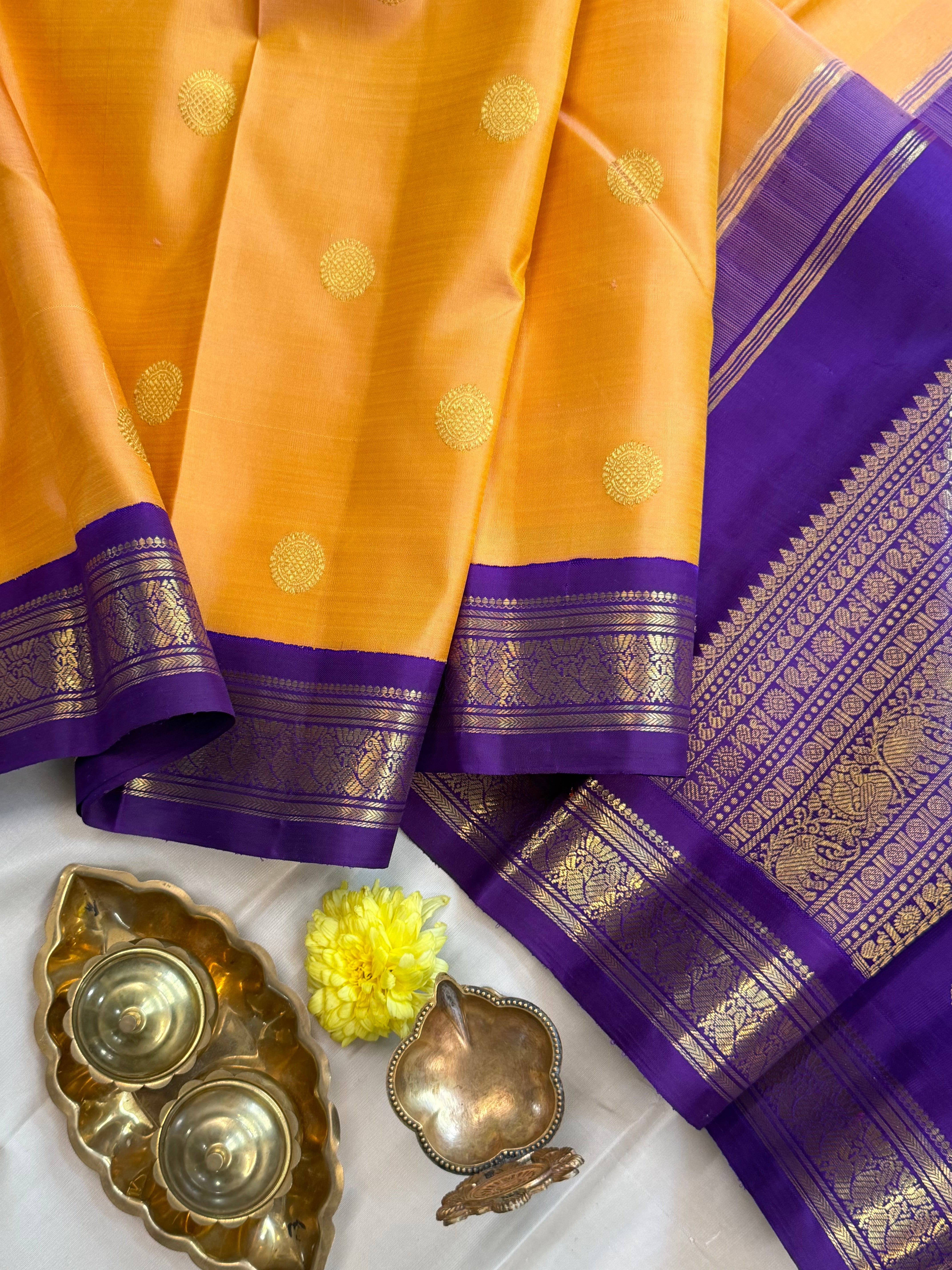 Korvai Varamahalakshmi edit : Peachish Korvai Kanjipuram silk saree