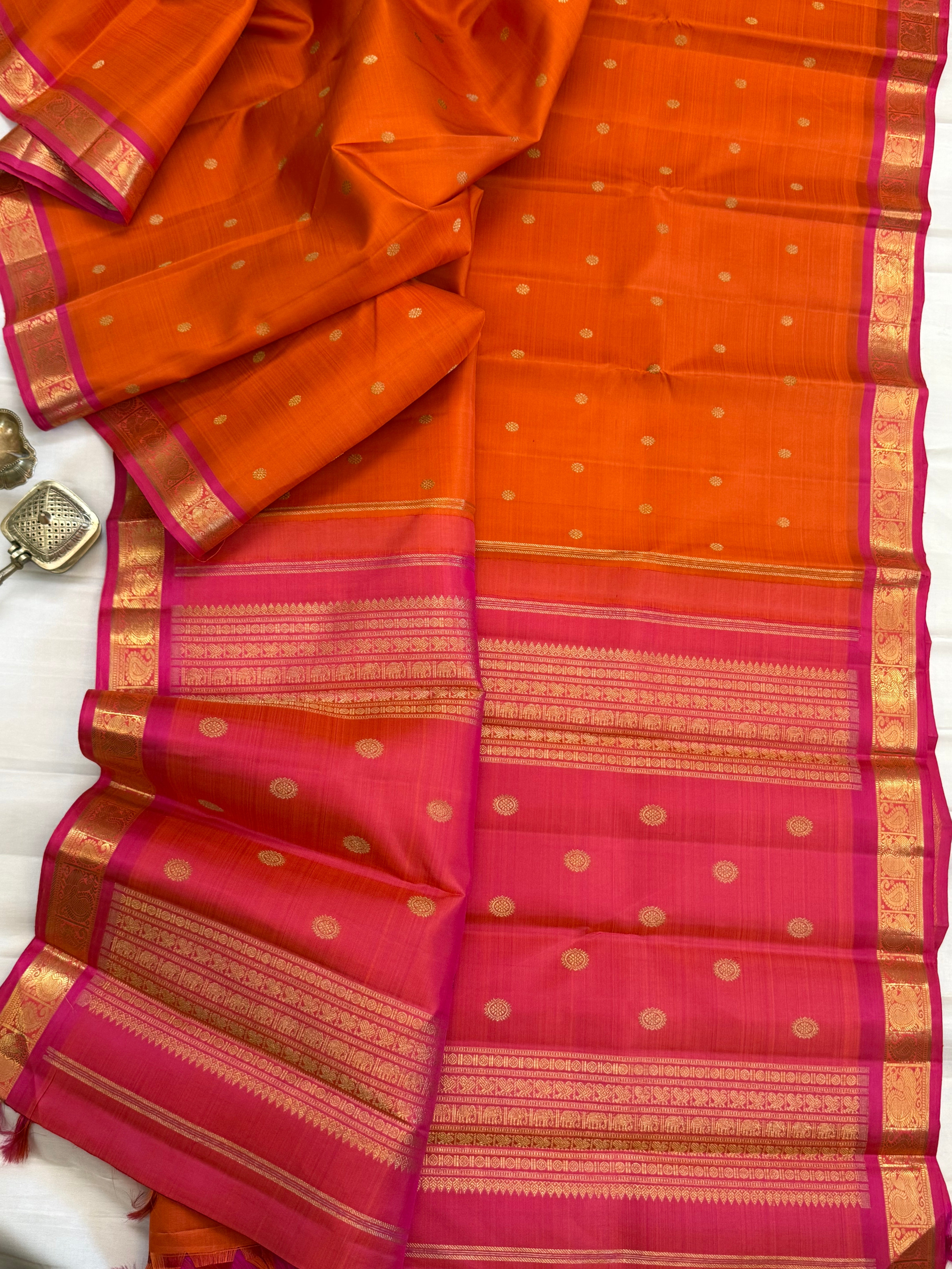 Rust with pink small border / kanjipuram silk saree clsa 11049