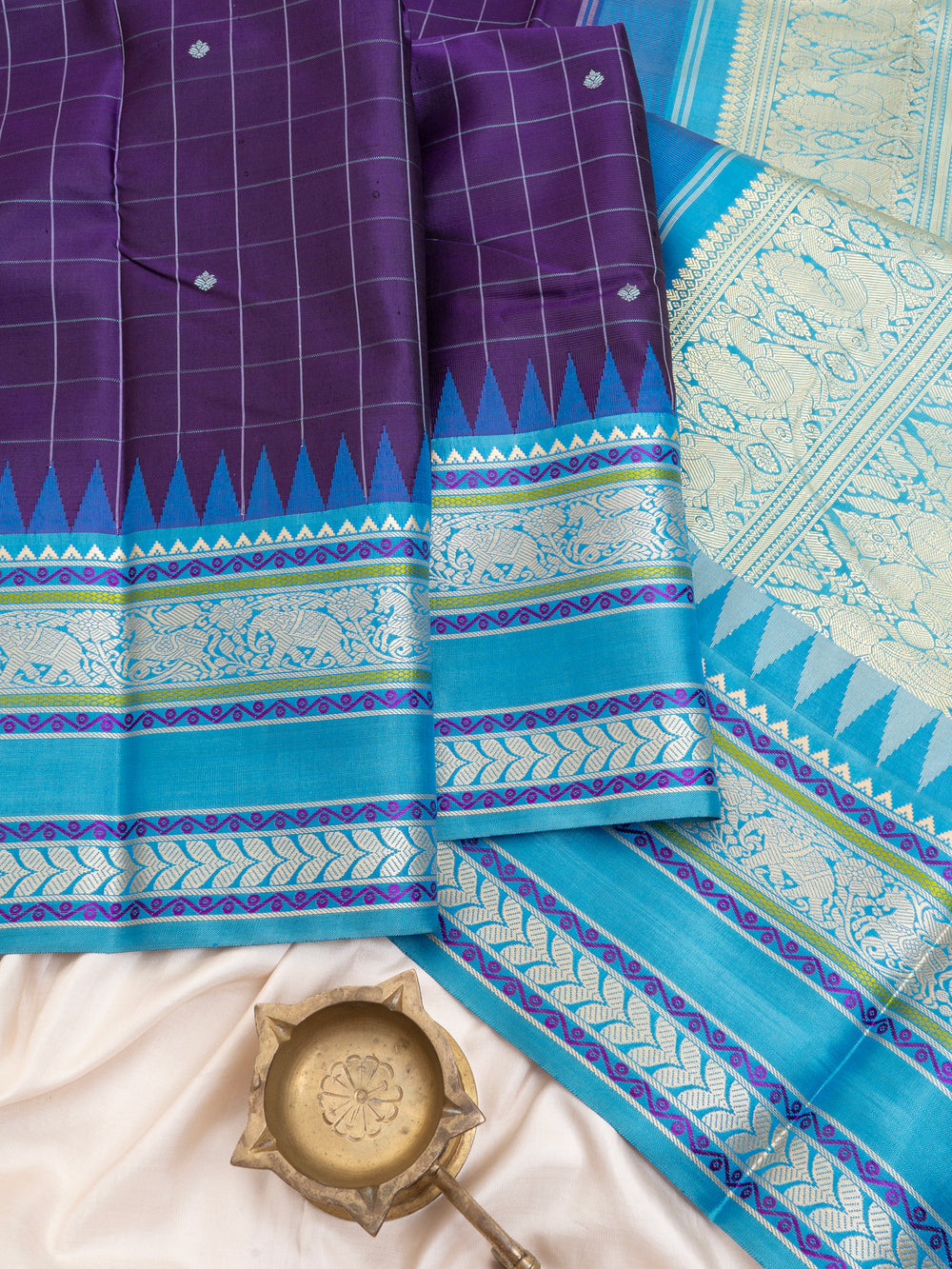 Purple and blue Kanjipuram silk