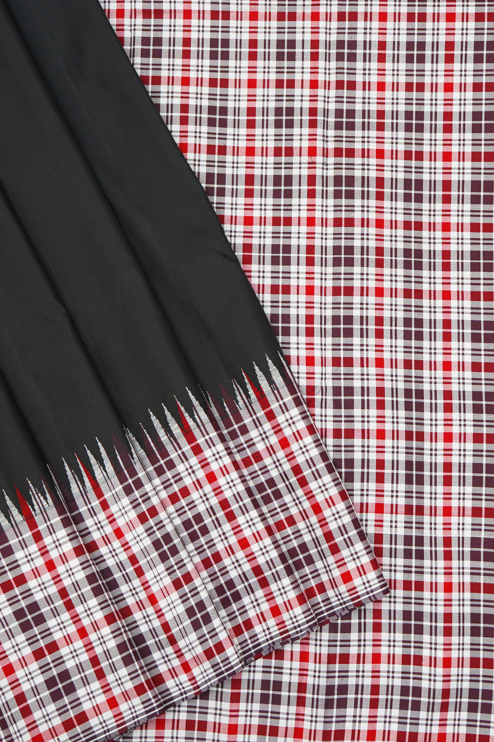 Black checked border - pallu and blouse / kanjipuram silk