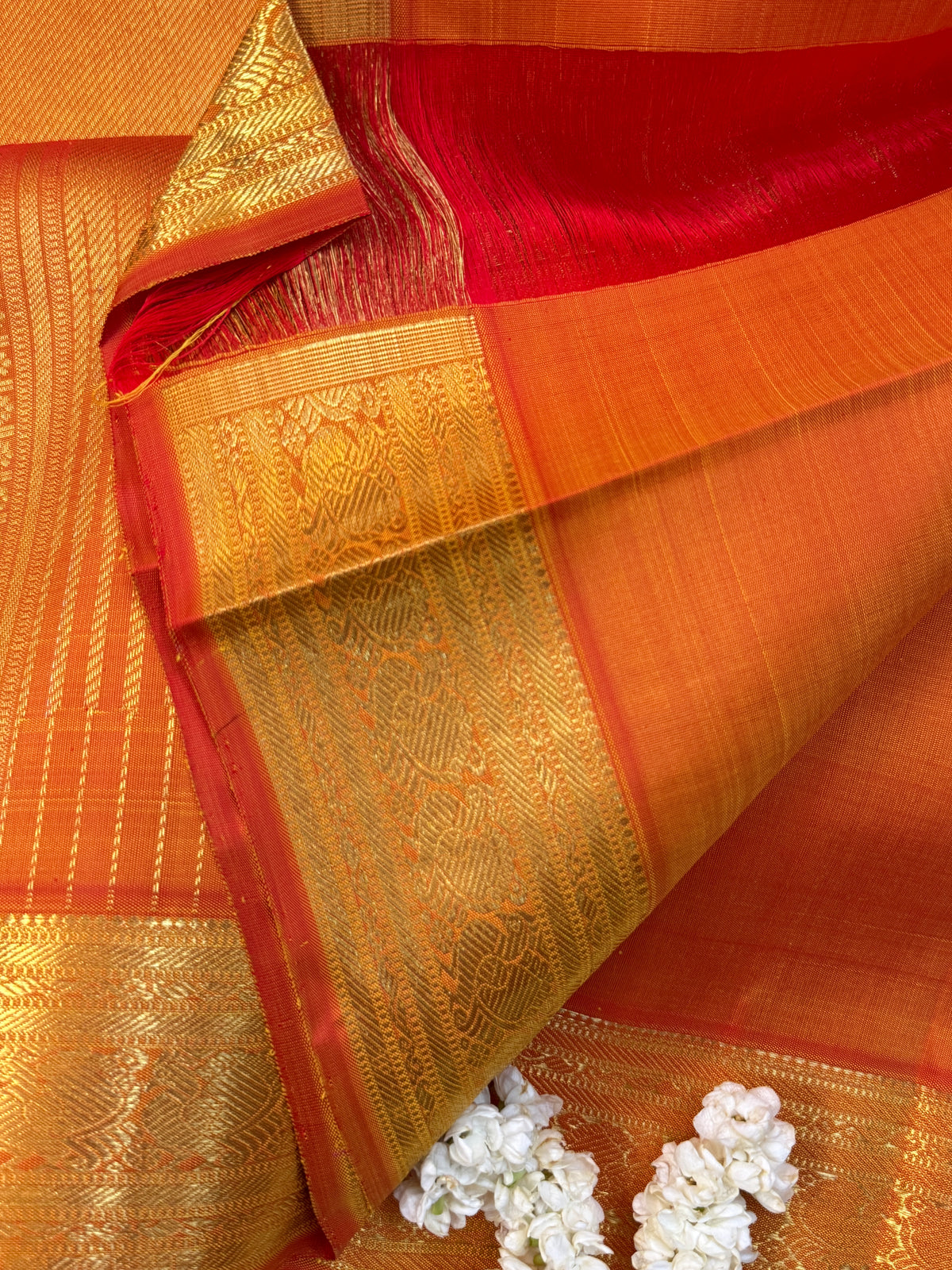 Navarathri - Day 5 Orange Colour pure Zari butta getti border /Kanjipuram silk sree Clsa 10590