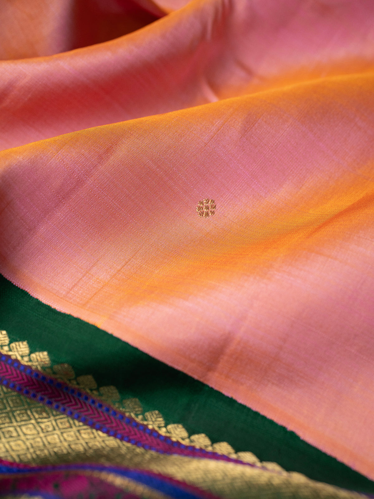 Peach pink and green kai korvai/ Kanjipuram Silk Saree CLSA280