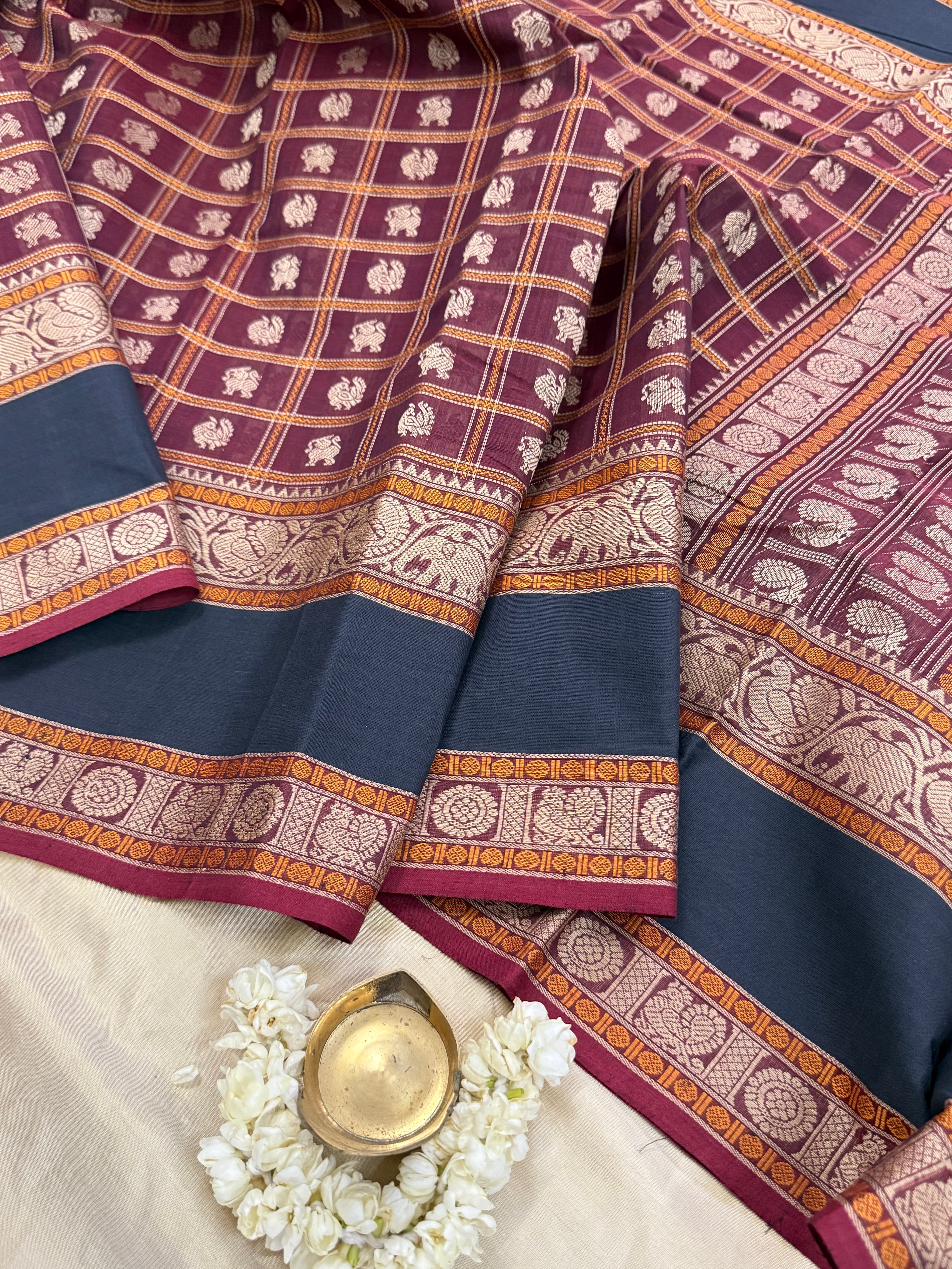 Deep merron multi butta kattam / Kanchi Cotton