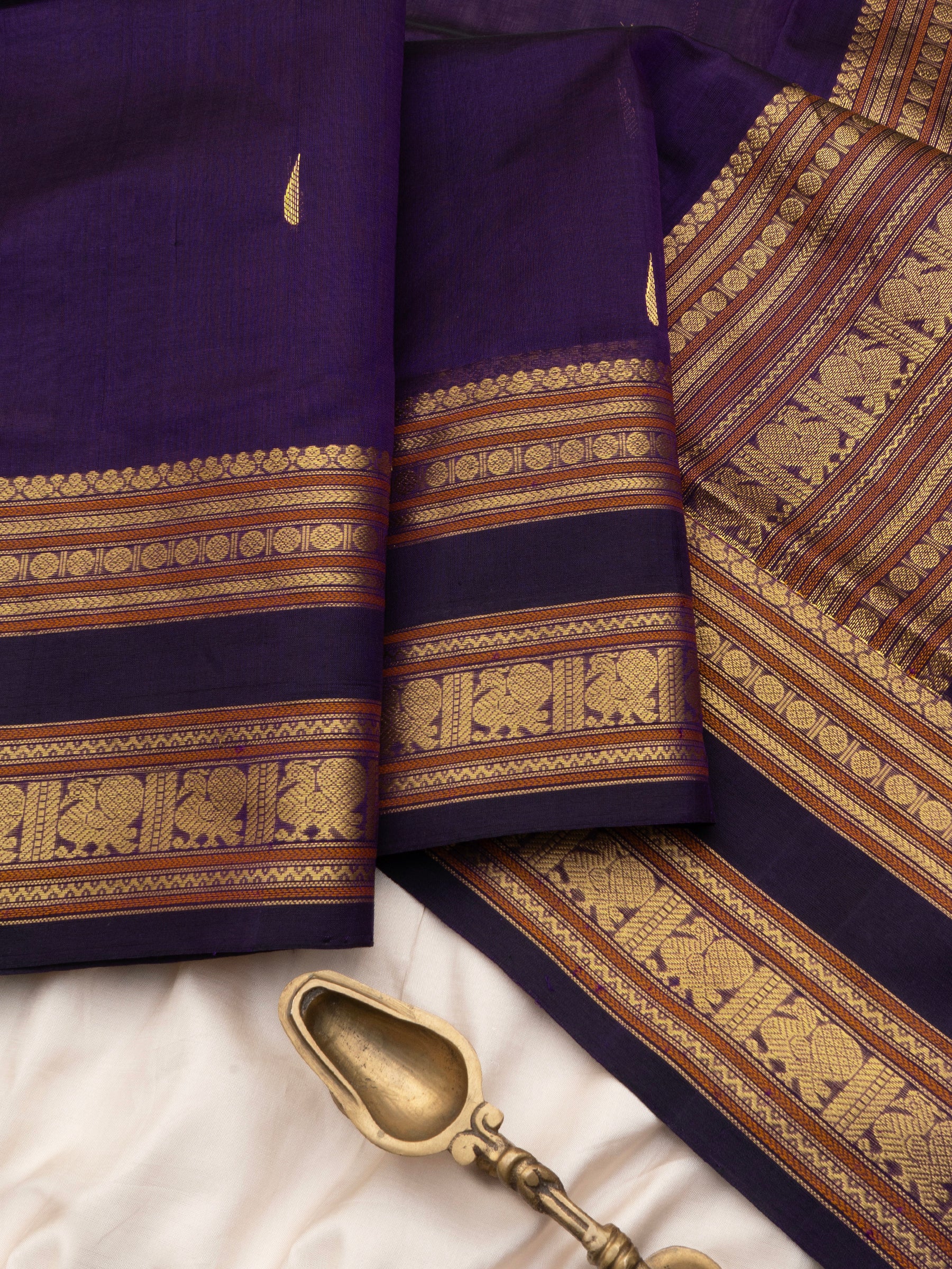 Deep purple rettapet border/ Silk Cotton Saree CLSA10187