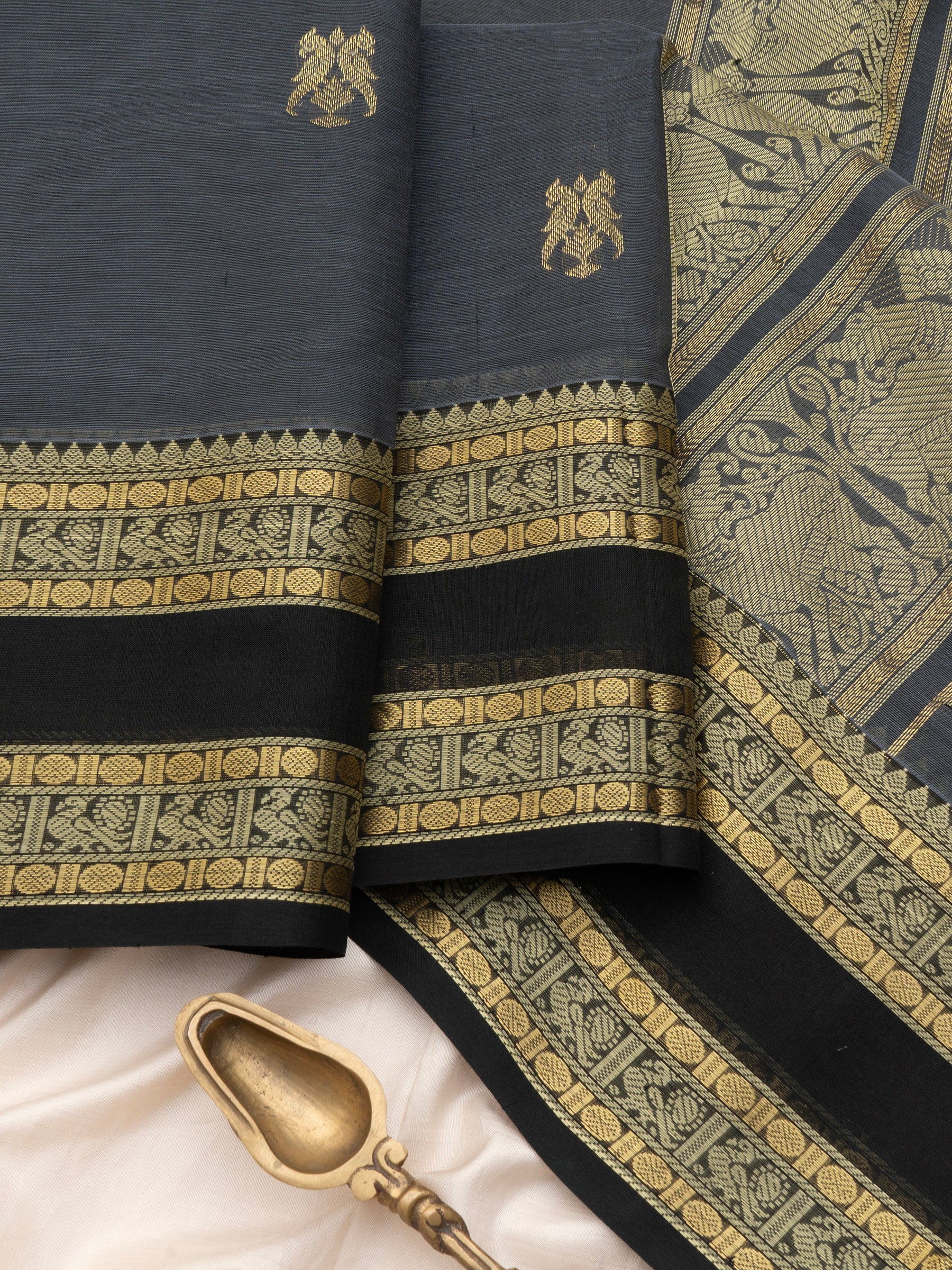 Grey jodi kili rettapet border/ Silk Cotton Saree CLSA10190