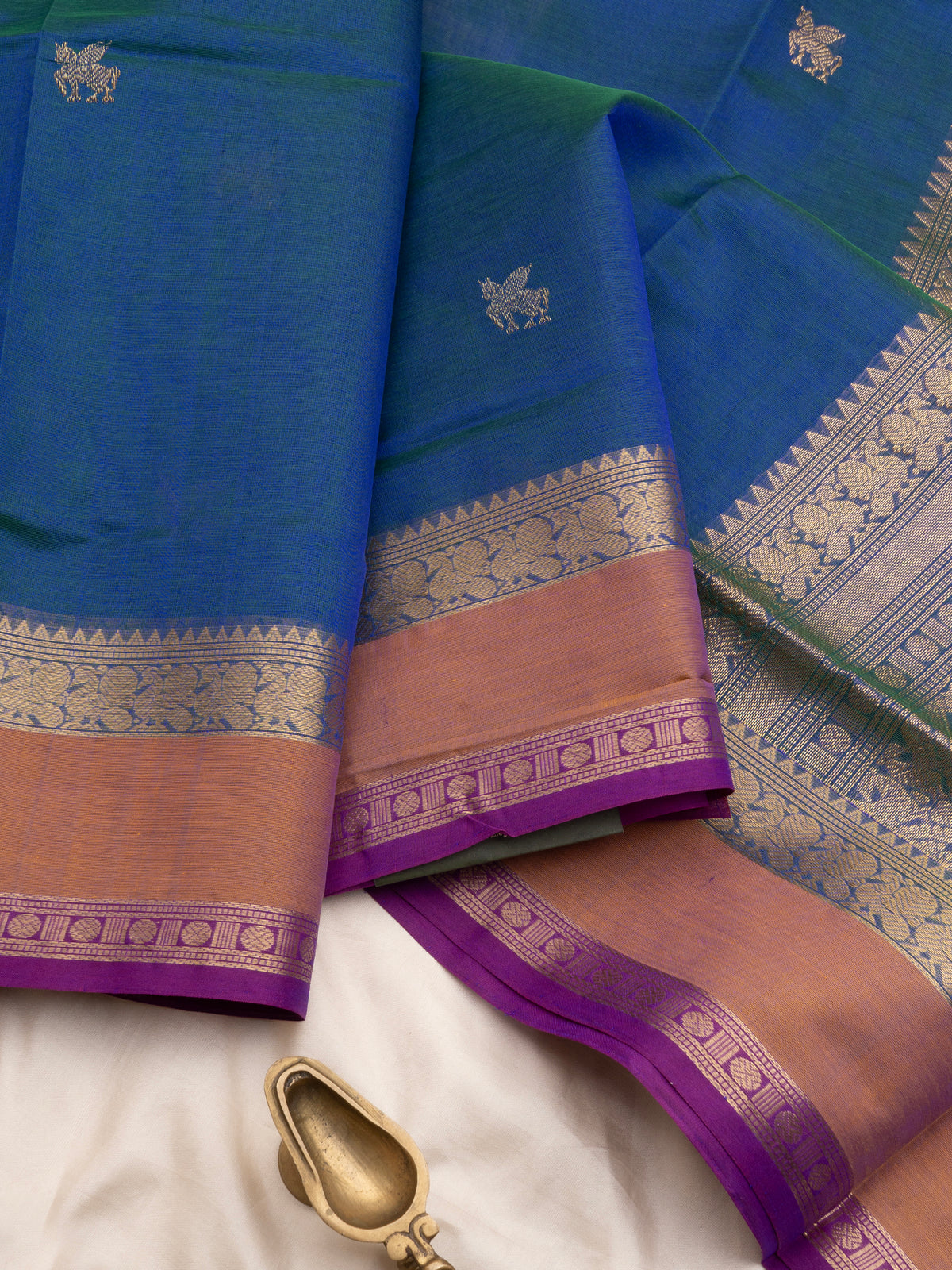 Rama blue rettapet border/ Silk Cotton Saree CLSA10207