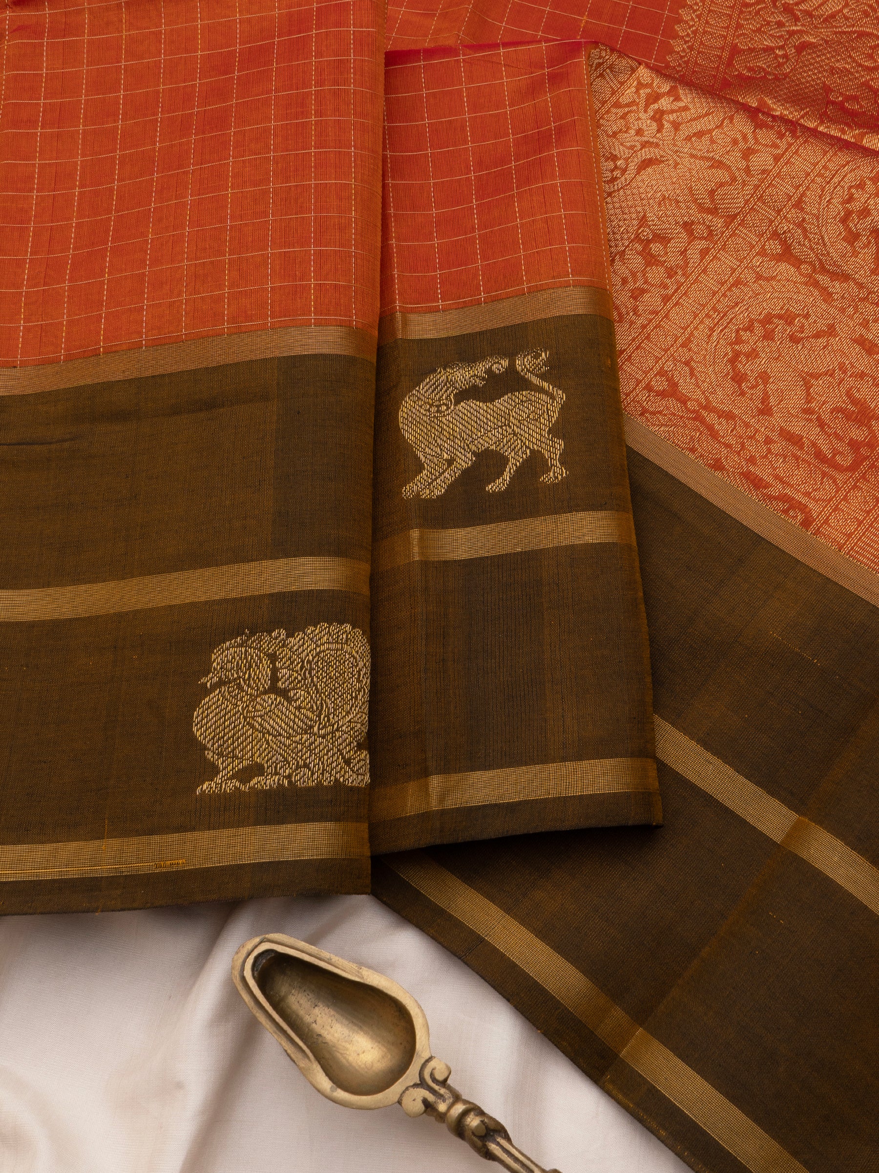 Orange kattam border butta/ Silk Cotton Saree CLSA10221