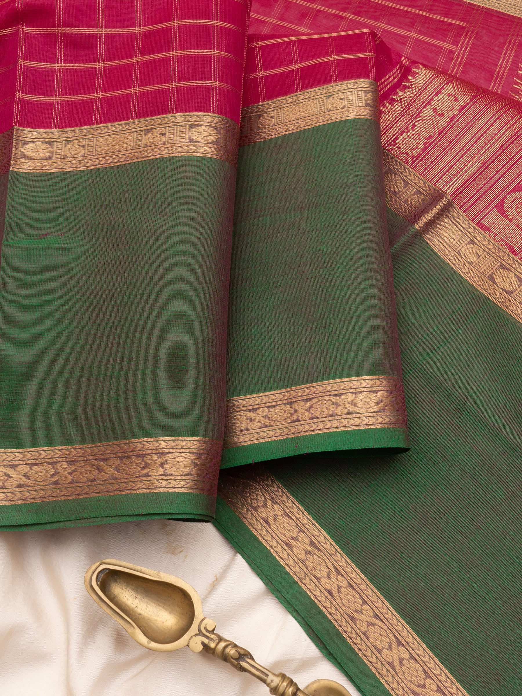 Pink kattam green long border/ Silk Cotton CLSA10245