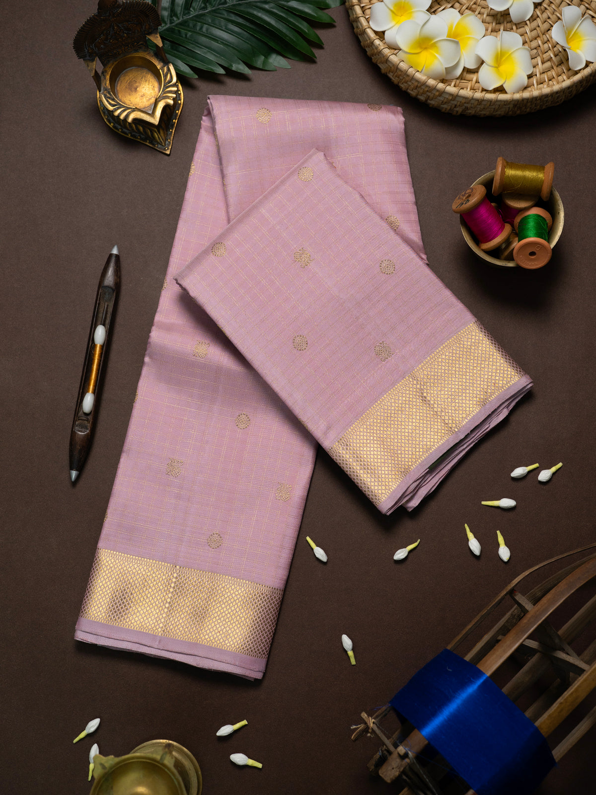 Light pink Zari checks and butta/Kanjipuram Silk Saree CLSA10364
