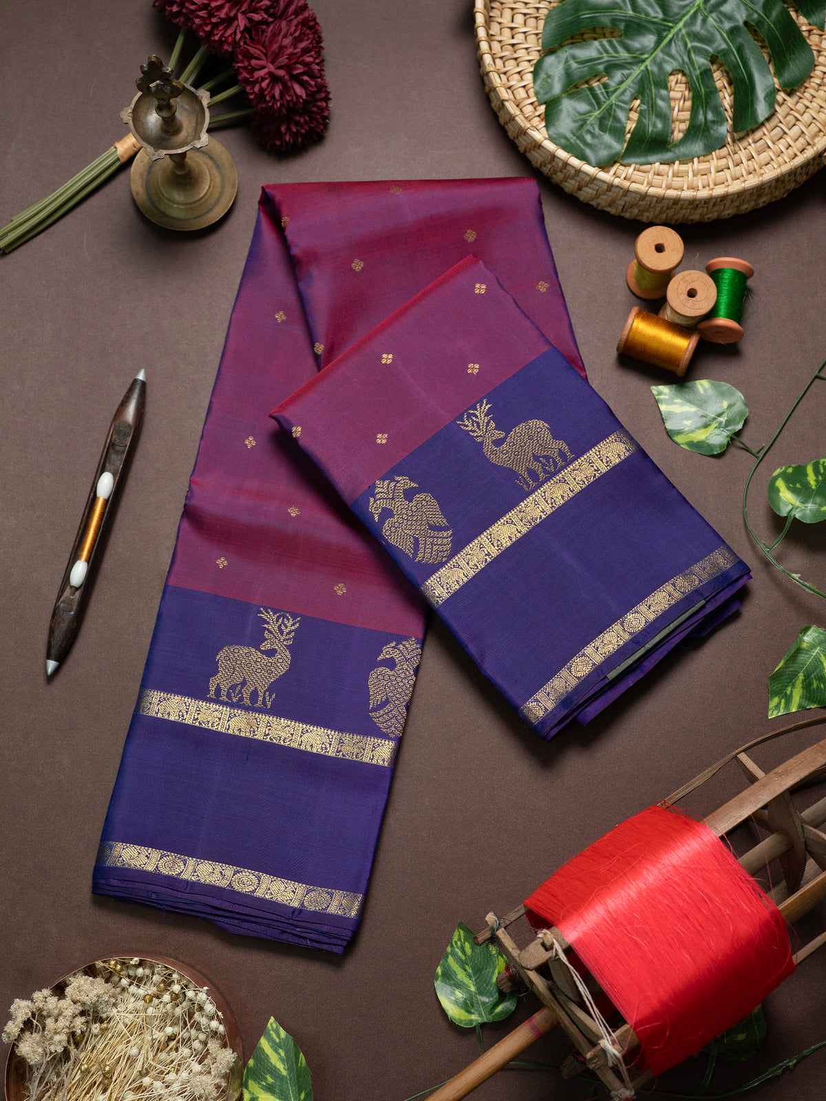 Unusal reddish pink and pure multi butta border / Kanjipuram Silk Saree CLSA10634