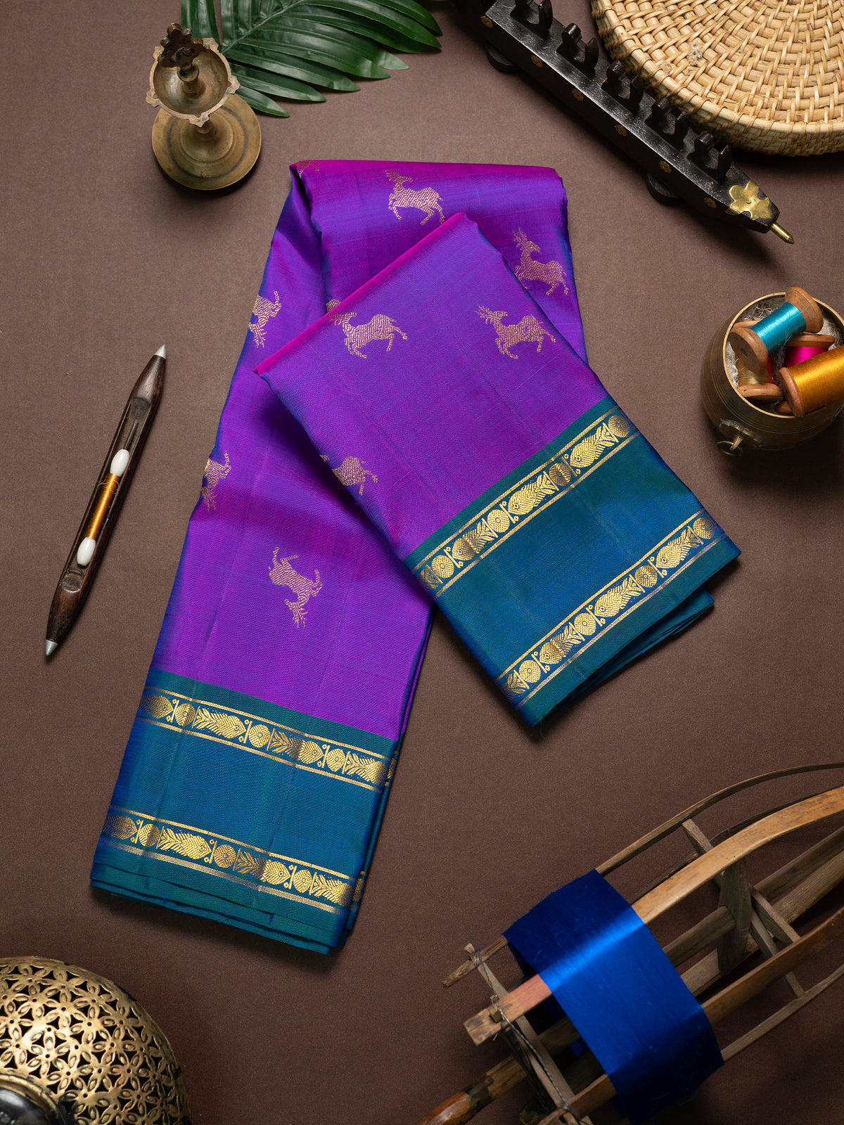 Vadamalli deer Butta with retta pet border Kanjipuram Silk Saree CLSA10754