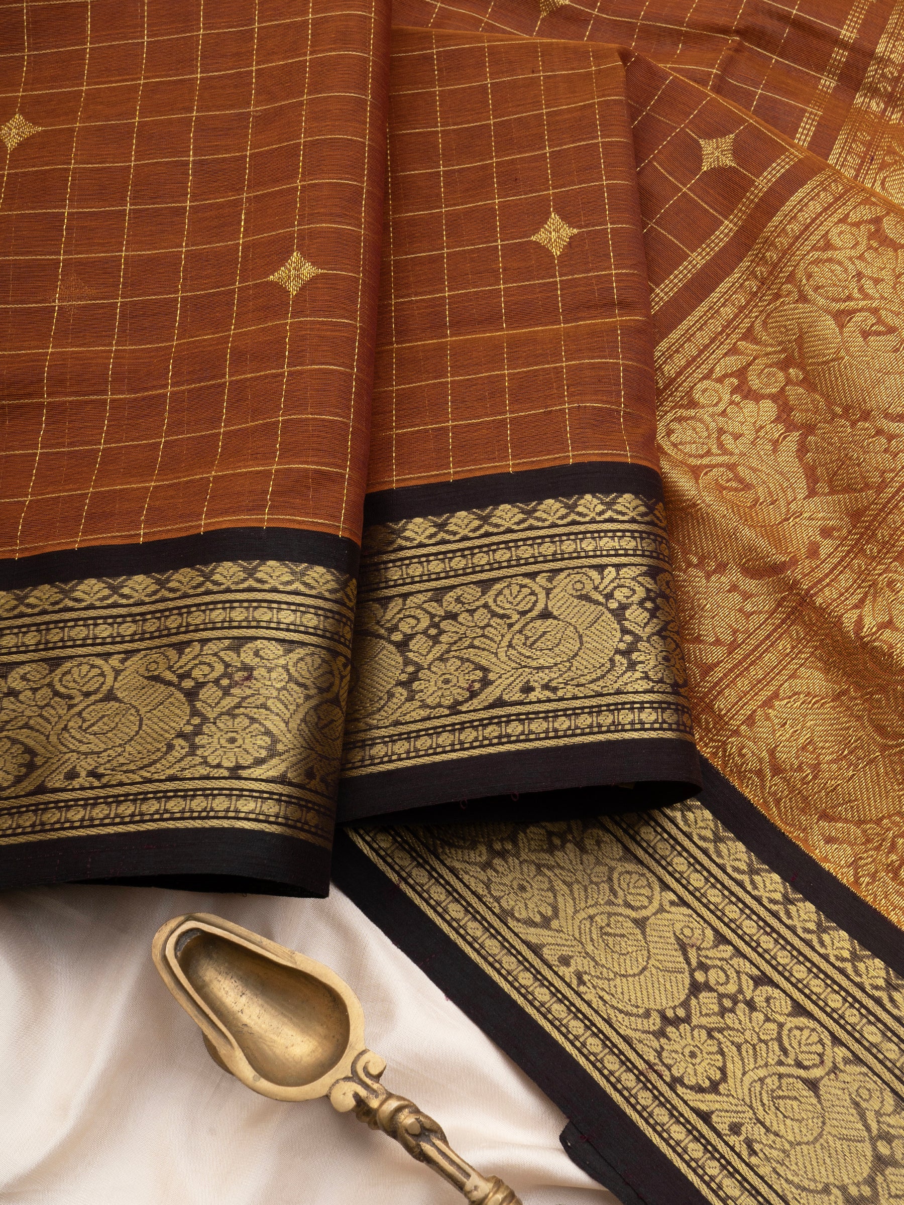 Deep rust and black kattam butta / Silk Cotton Saree CLSA10894