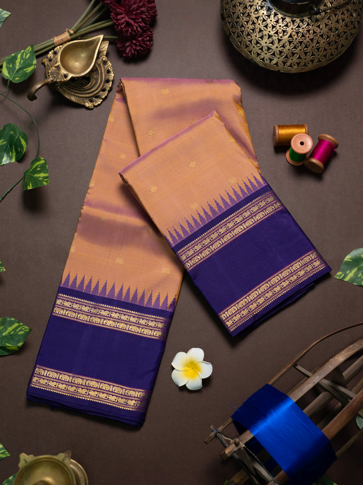 Vintage style Korvai Pure Kanjipuram Silk Saree CLSA10973
