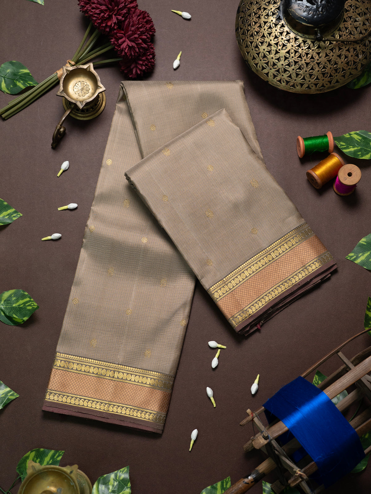 Light chikoo colour dense Palla pure Kanjipuram Silk Saree CLSA11743