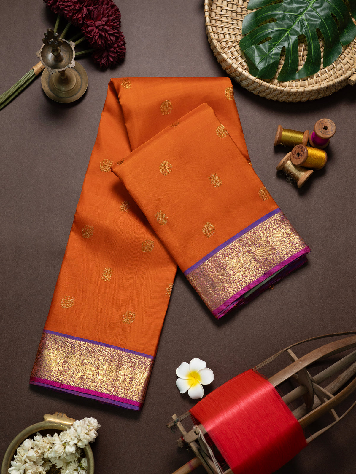 Orange with pure Zari /Kanjipuram Silk Saree CLSA11763