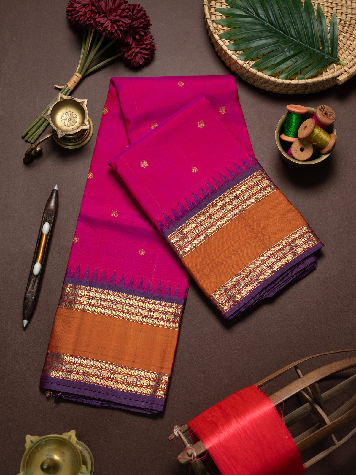 Pink Rettapet temple Korvai /Kanjipuram Silk Saree CLSA2431