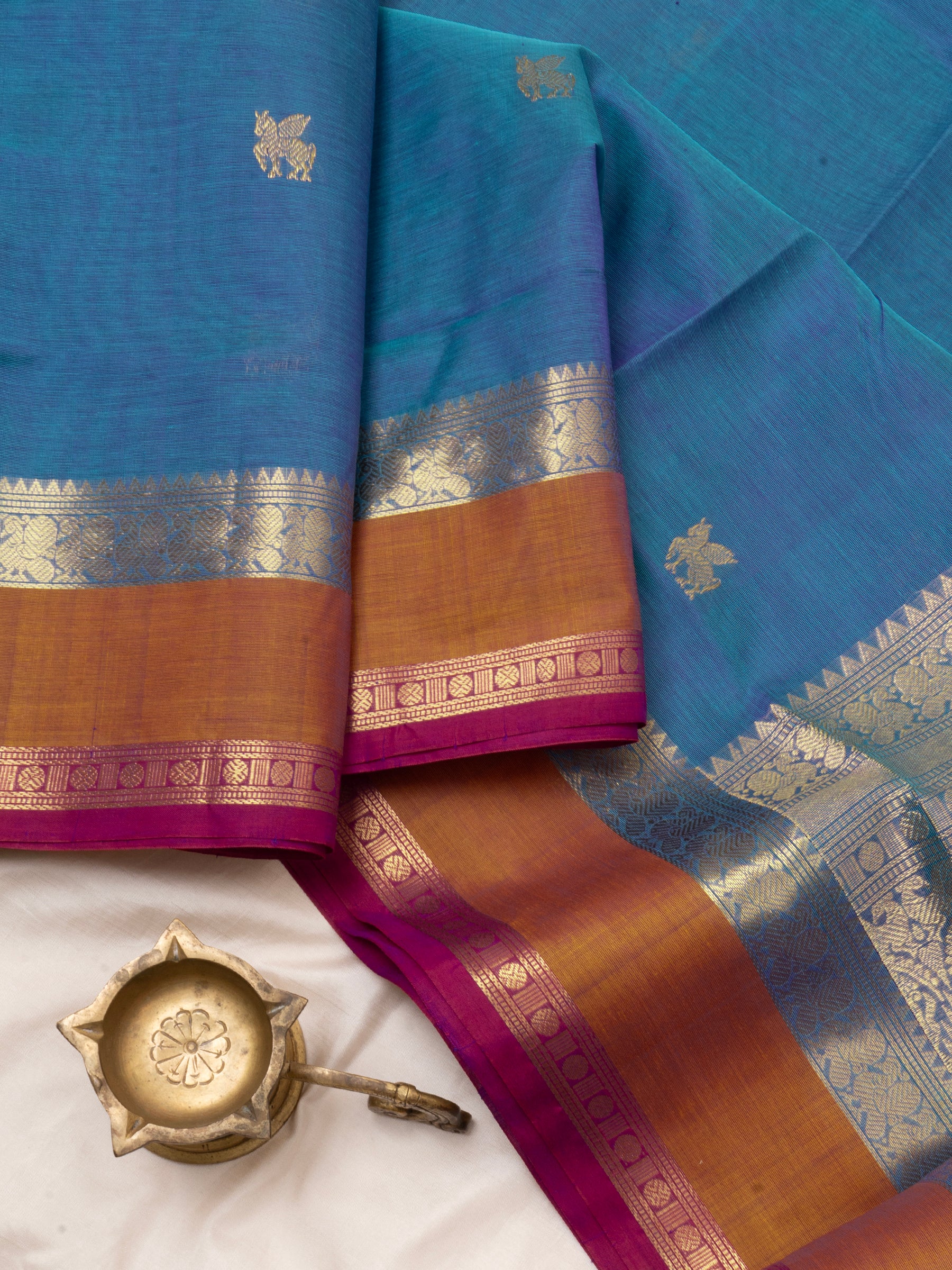 Rama blue and rust / Silk Cotton Saree CLSA3728