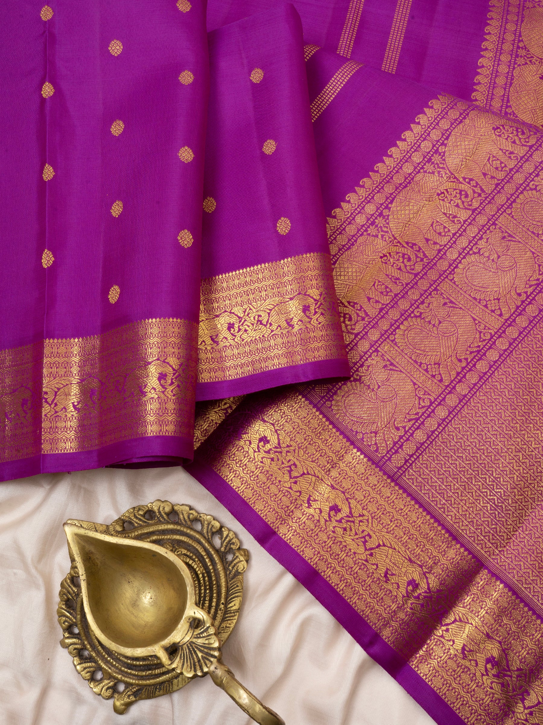 Magenta pink geeti border/Kanjipuram silk Saree