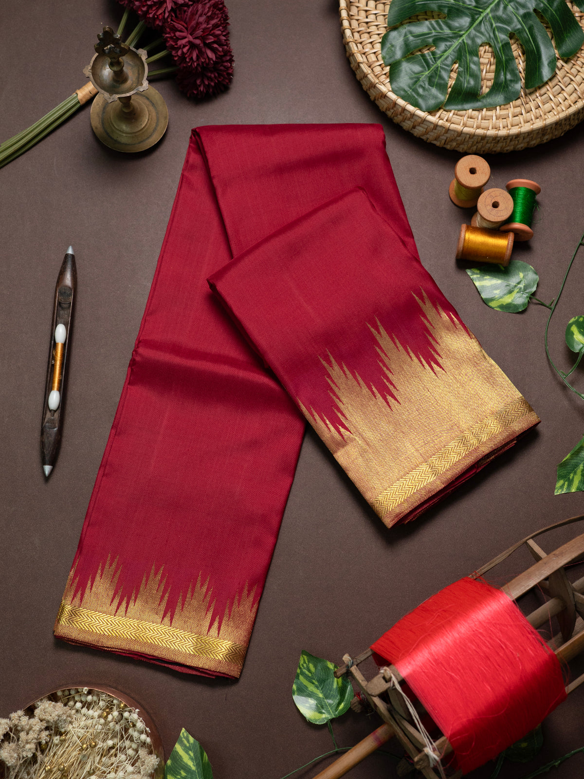 Red 8 kol temple border/ Kanjipuram Silk Saree CLSA476