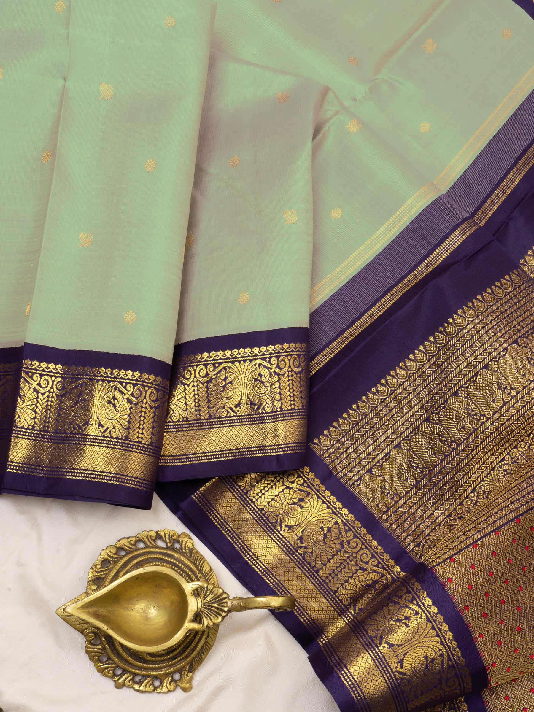 Elakai green shot purple kai korvai/ Kanjipuram Silk Saree CLSA4892