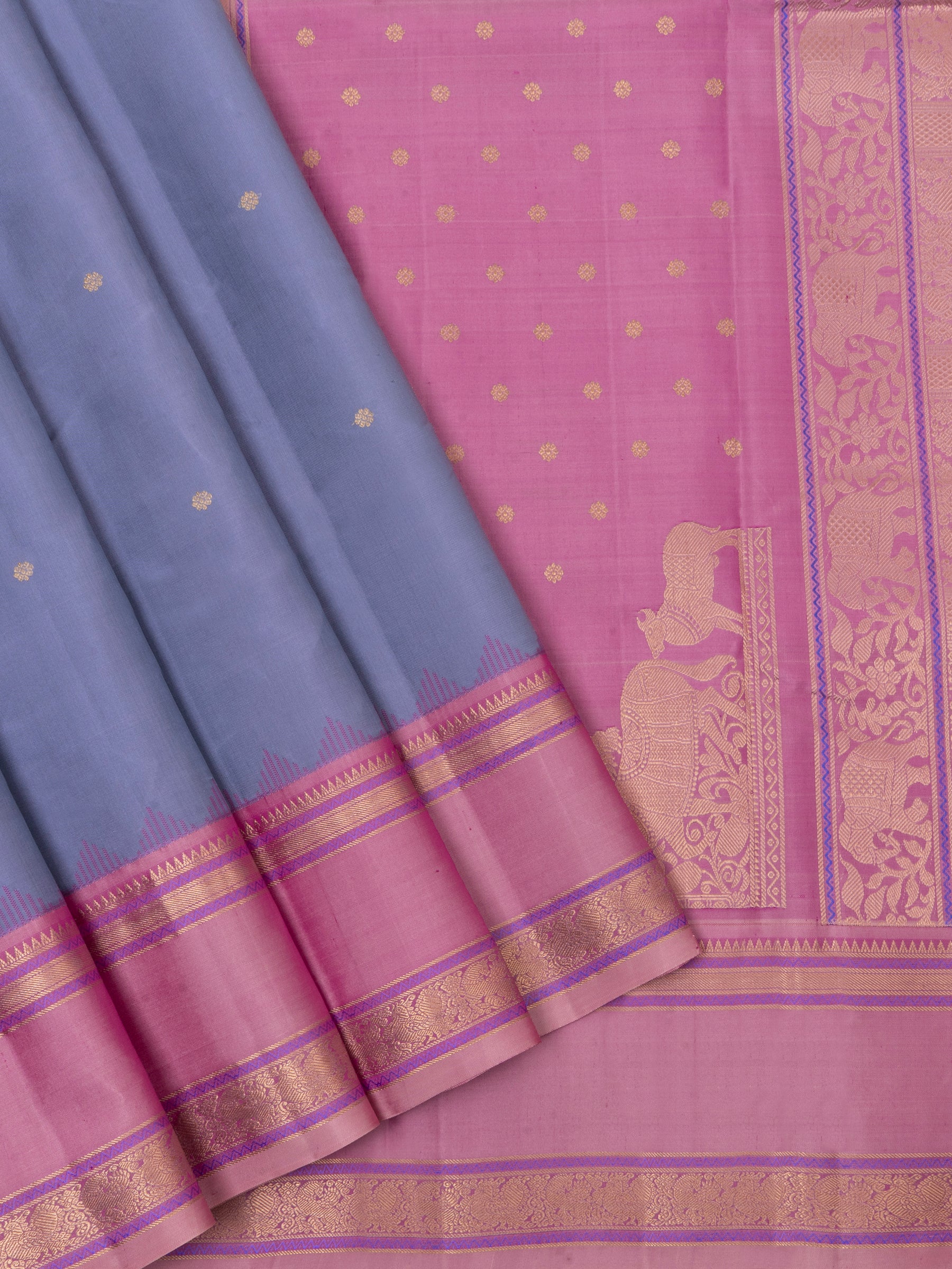 Grey and pink rettapet border/ special edition kanjipuram silk CLSA5161