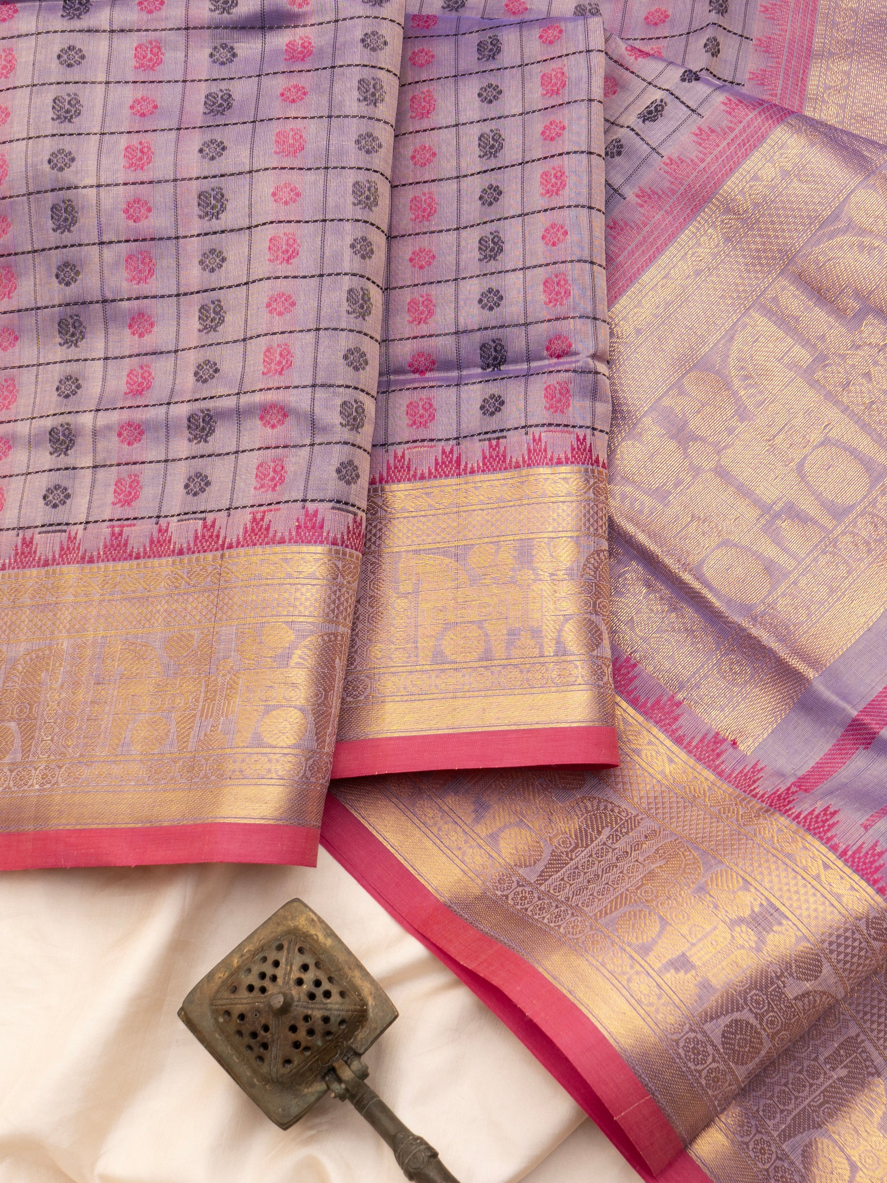 Lavender shot pink kattam butta / Silk Cotton Saree CLSA5228