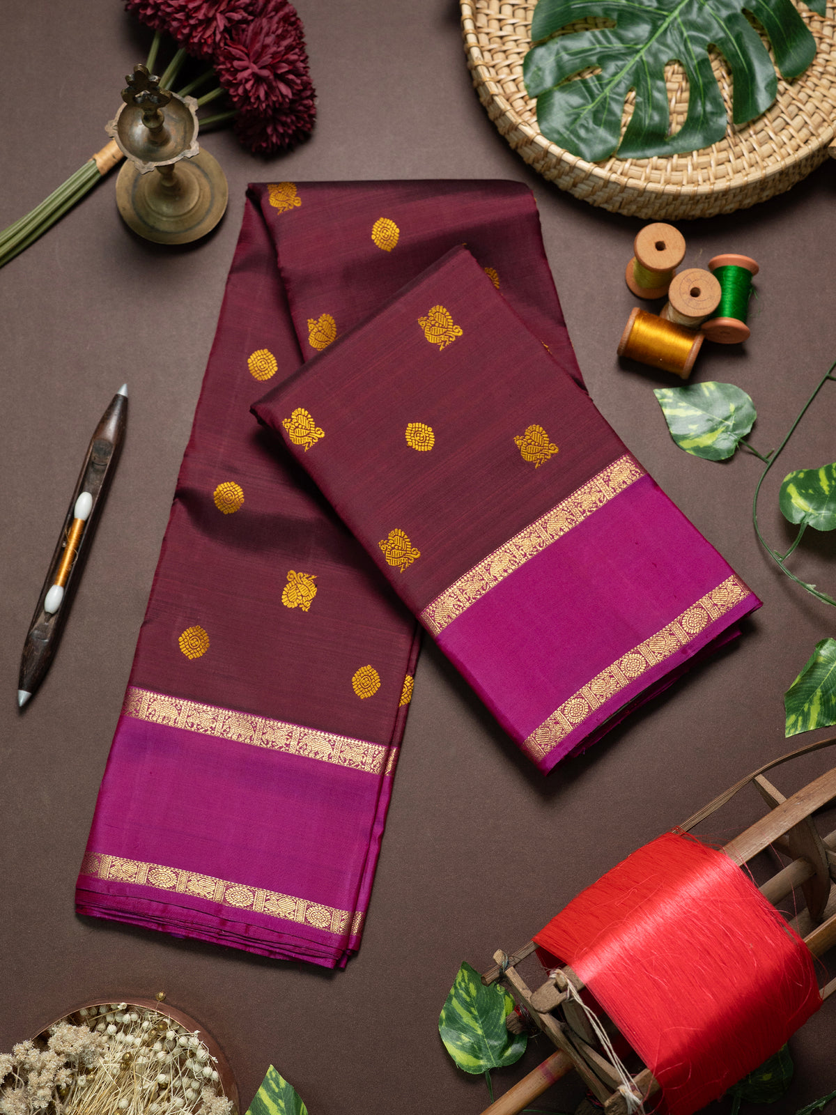 Paaku Annam chakram Butta Kanjipuram Silk Saree CLSA5569