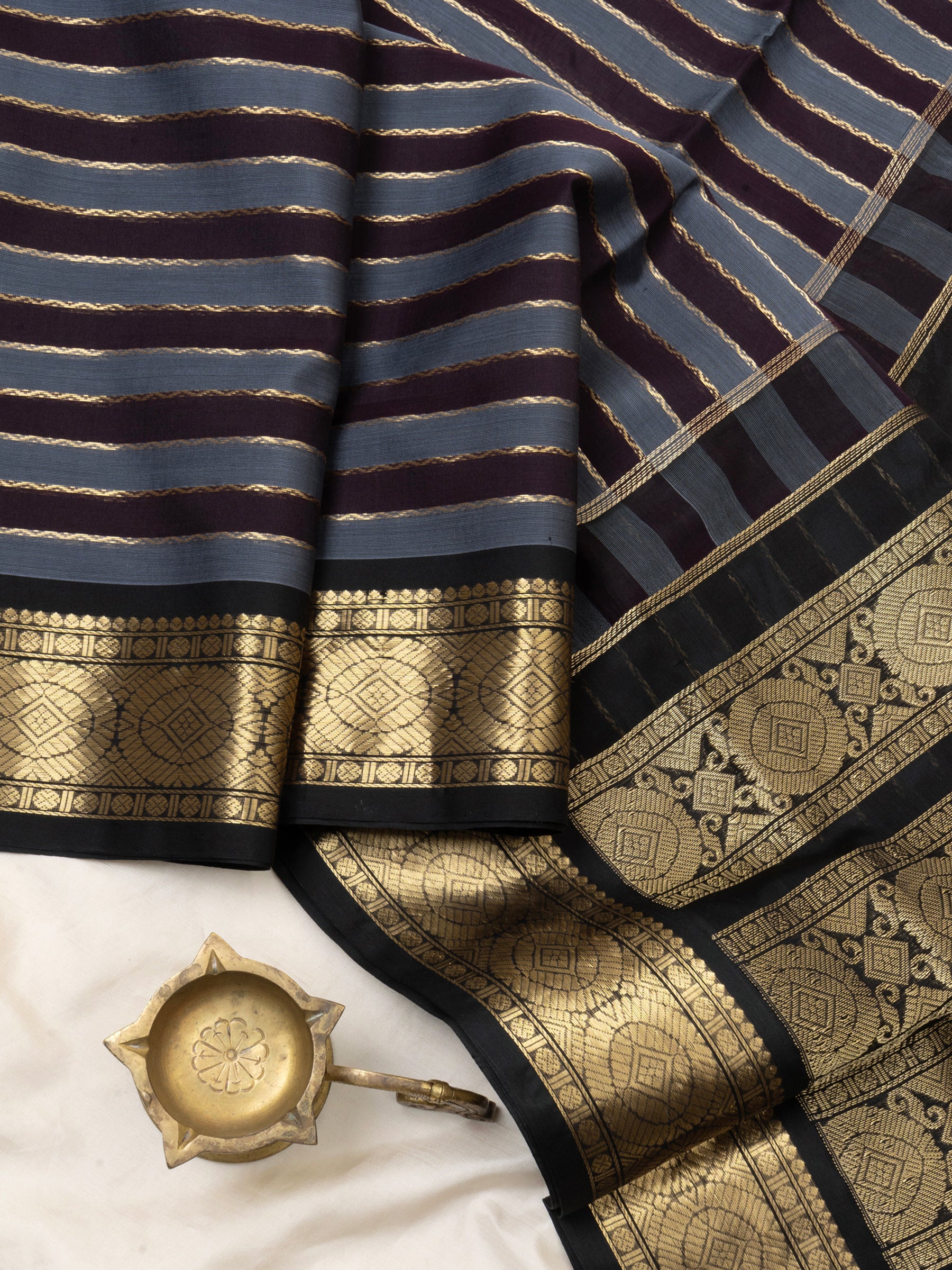 Veldhari grey and brown / Silk Cotton Saree CLSA