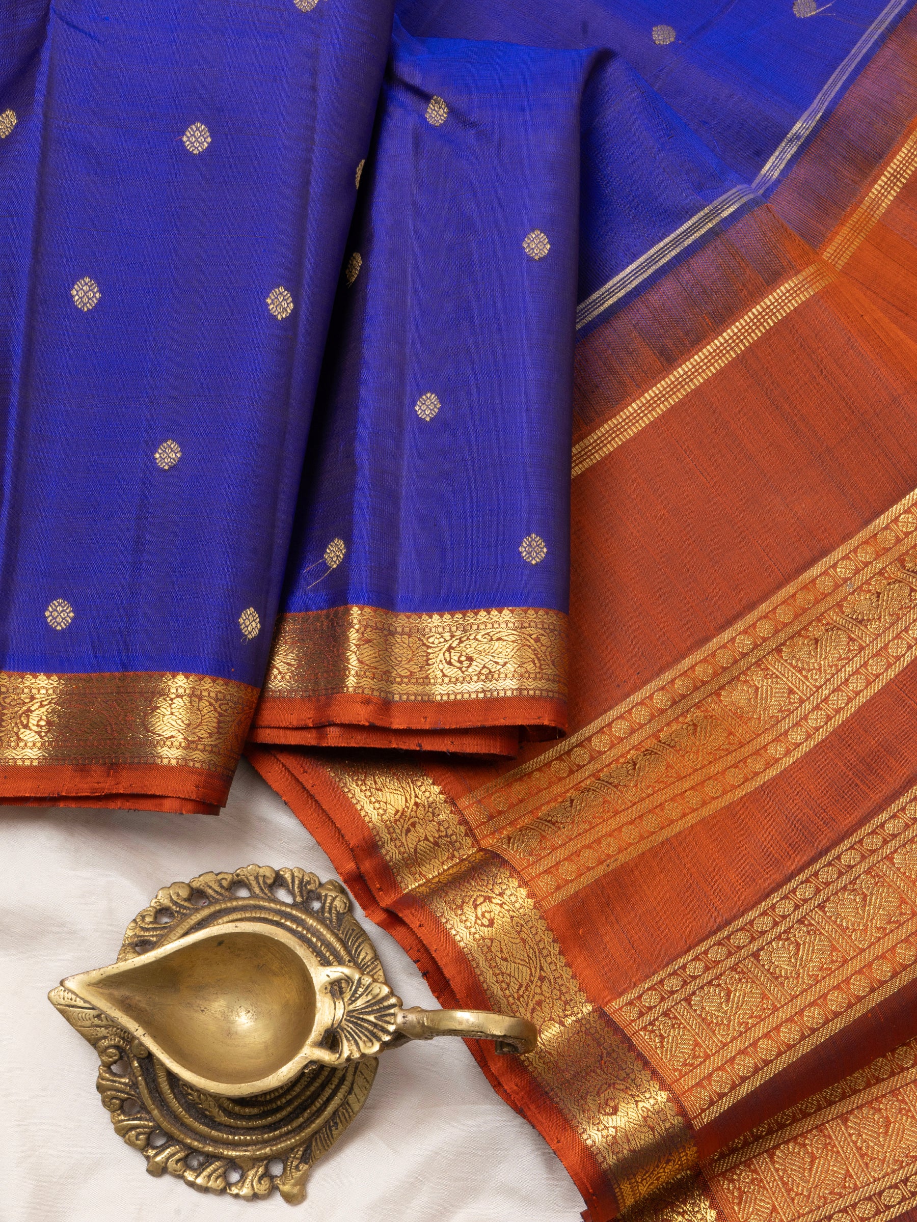 Ms blue and rust small border/Kanjivaram Silk Saree CLSA6345