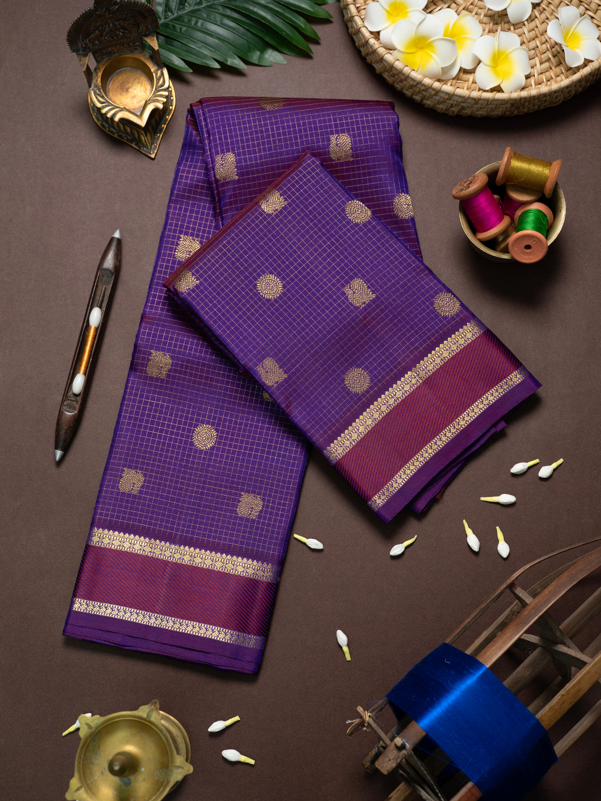 Brinjal vairaoosi Kattam Butta / Kanjipuram Silk Saree CLSA6772