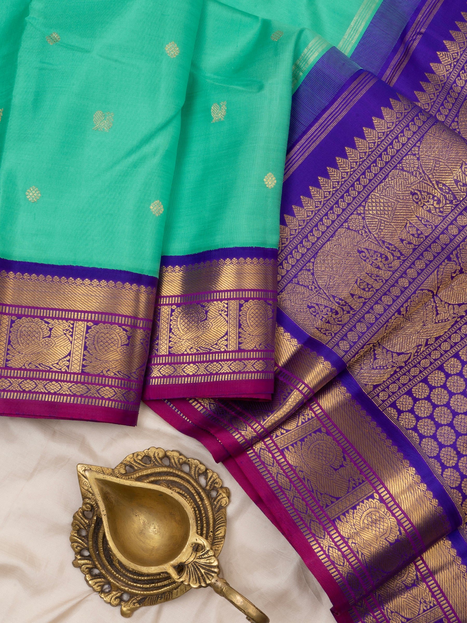 Sea blue Korvai / Kanjipuram silk Saree CLSA7016