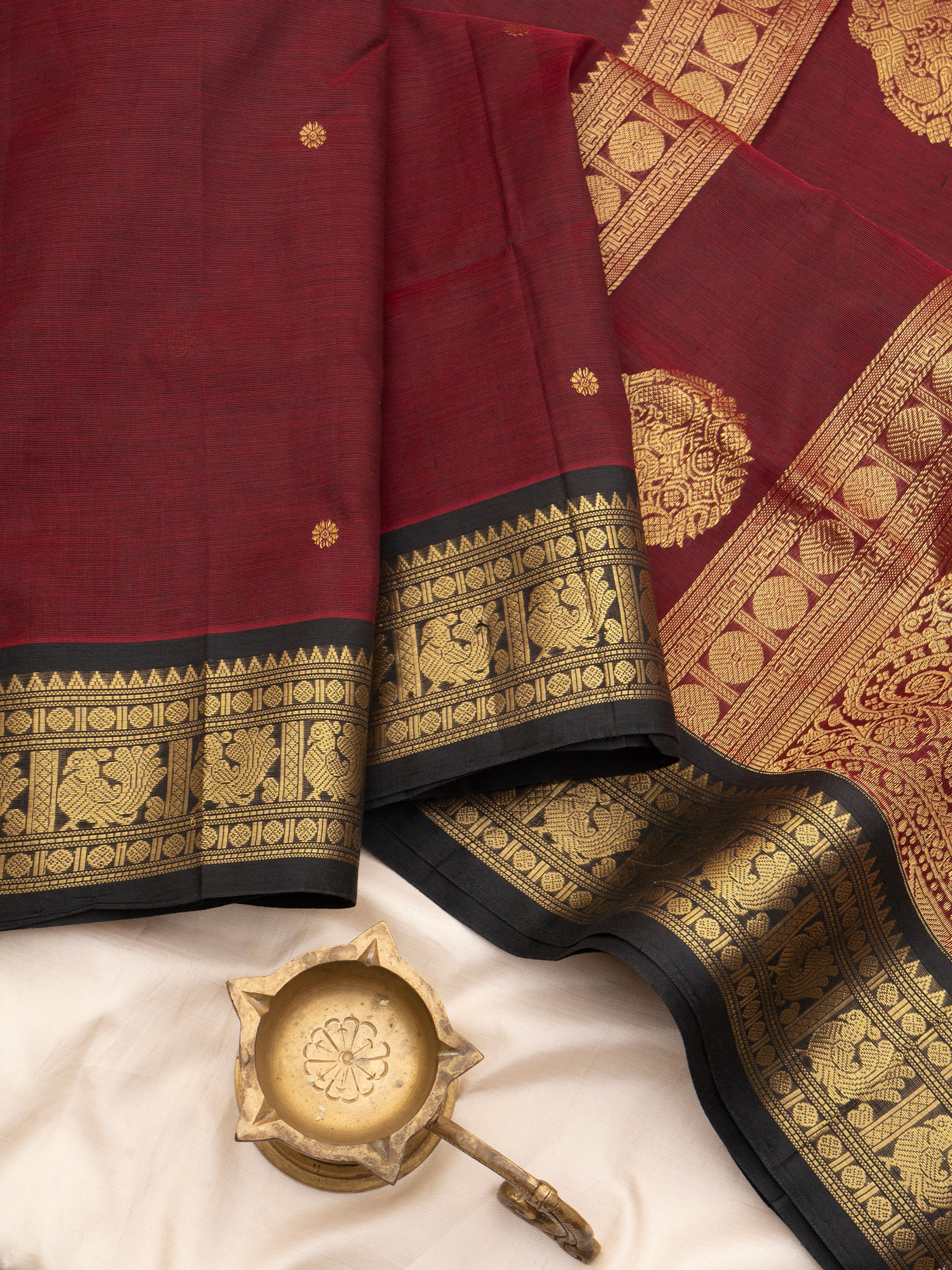 Deep Araku and black / Silk Cotton Saree CLSA7251