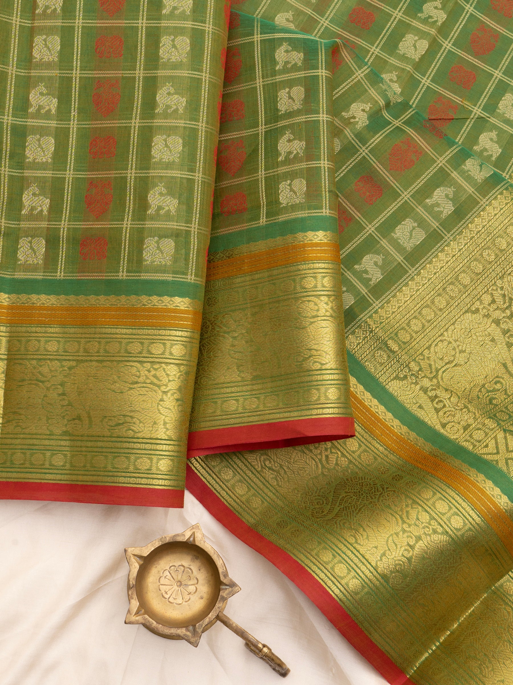 Green kattam multi butta / Silk Cotton Saree CLSA7284