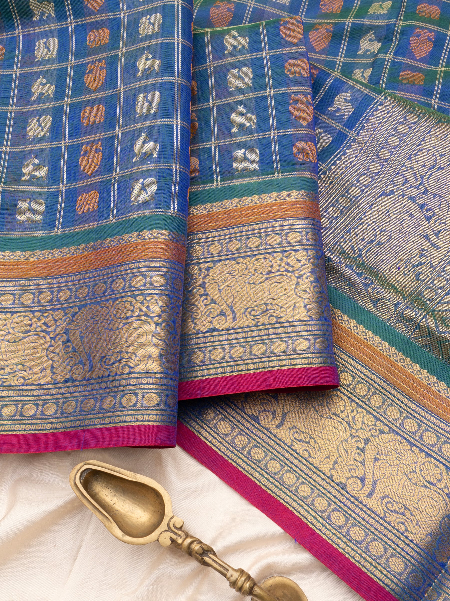 Mayilkazhuthu blue multi butta kattam / Silk Cotton CLSA7288