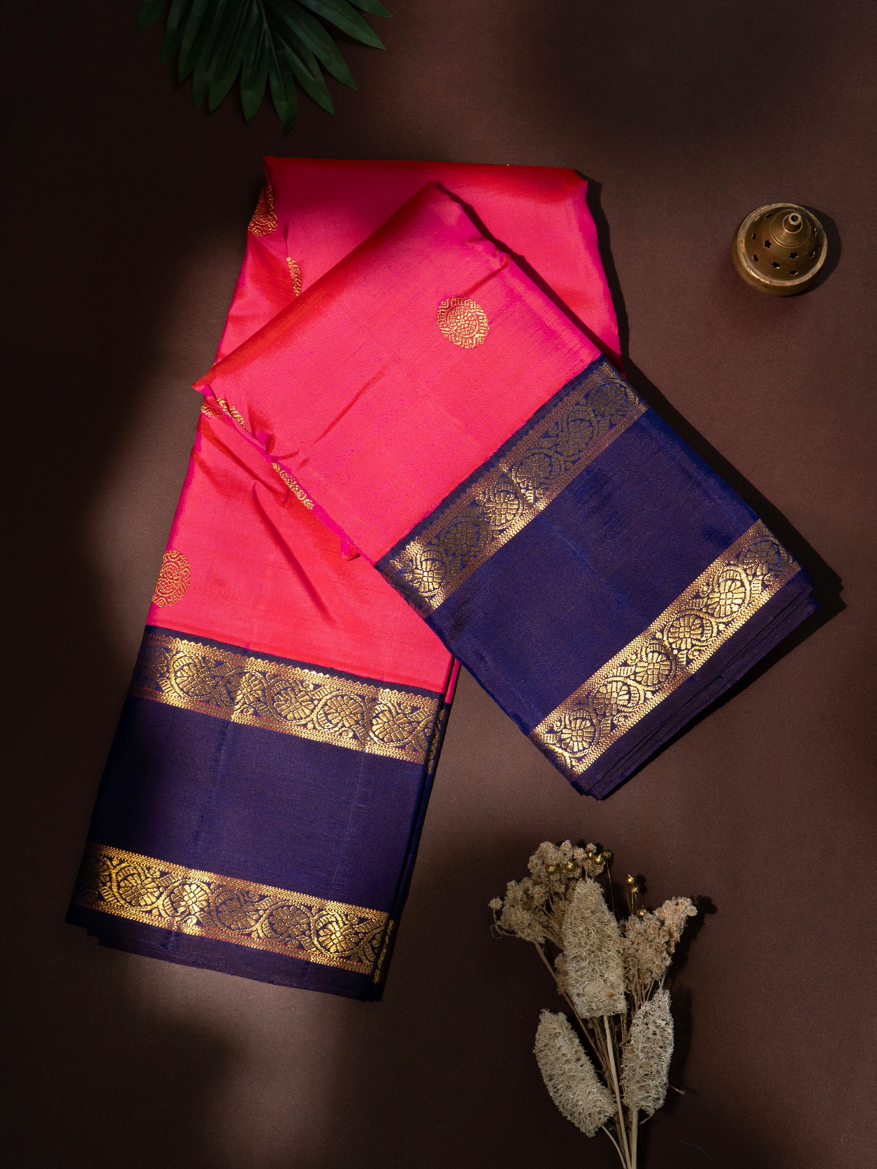 Pink shot orange and dark blue kai korvai/ Kanjipuram silk Saree CLSA7466