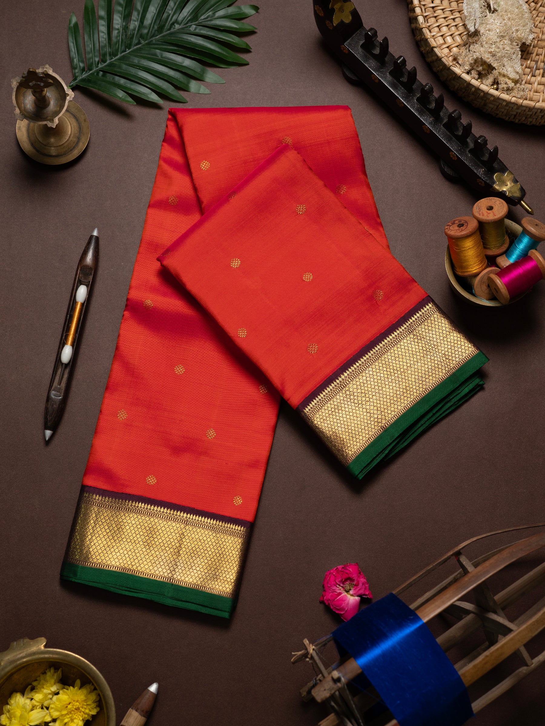 Rust Kai korvai / Kanjipuram Silk Saree CLSA7742