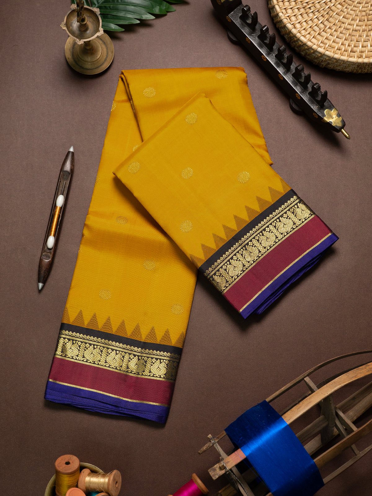 Yellow Kai Korvai /Kanjipuram Silk Saree CLSA8175