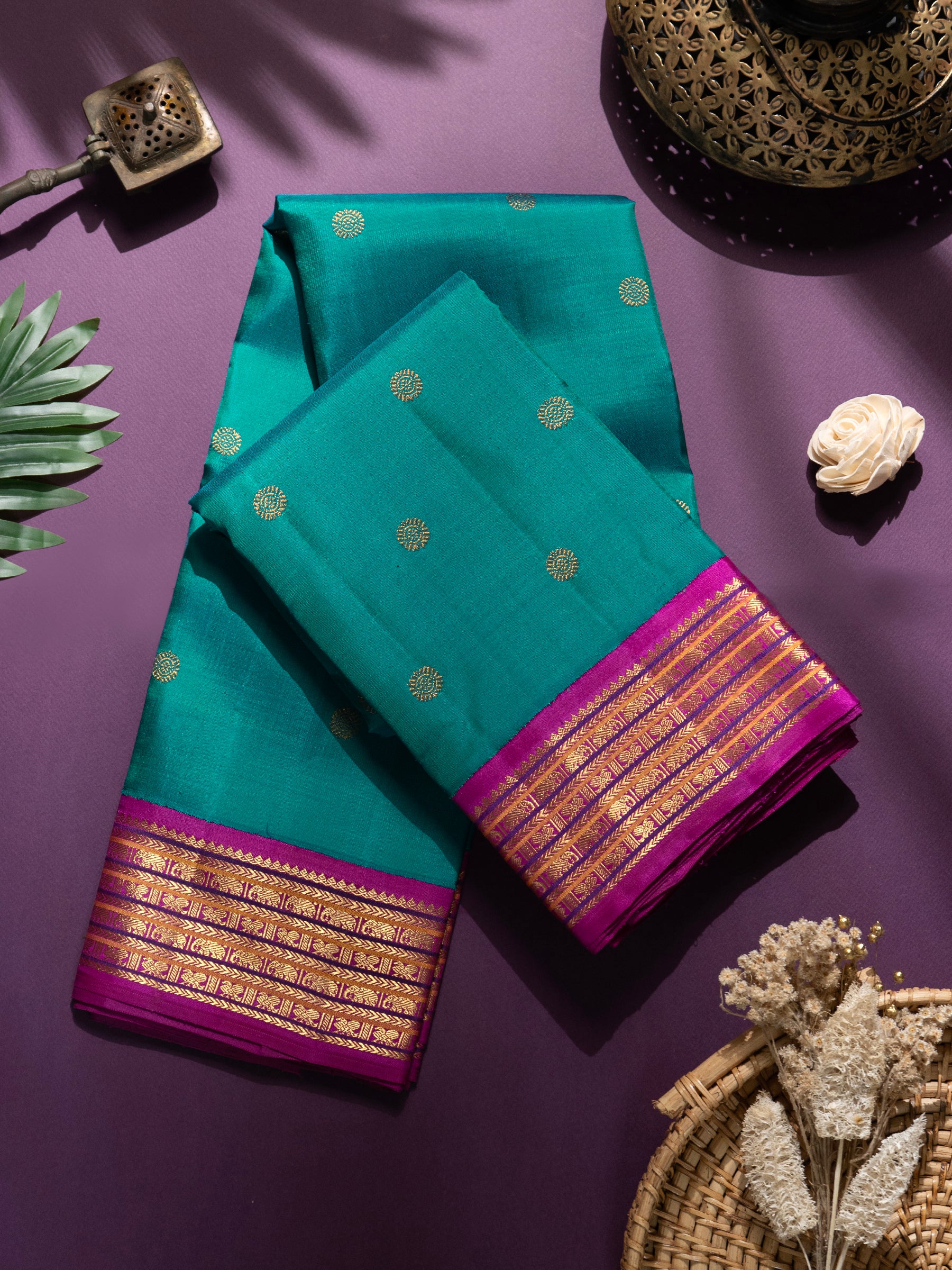 Rama green and magenta kai korvai varisapet border/ Kanjipuram Silk Saree CLSA8191