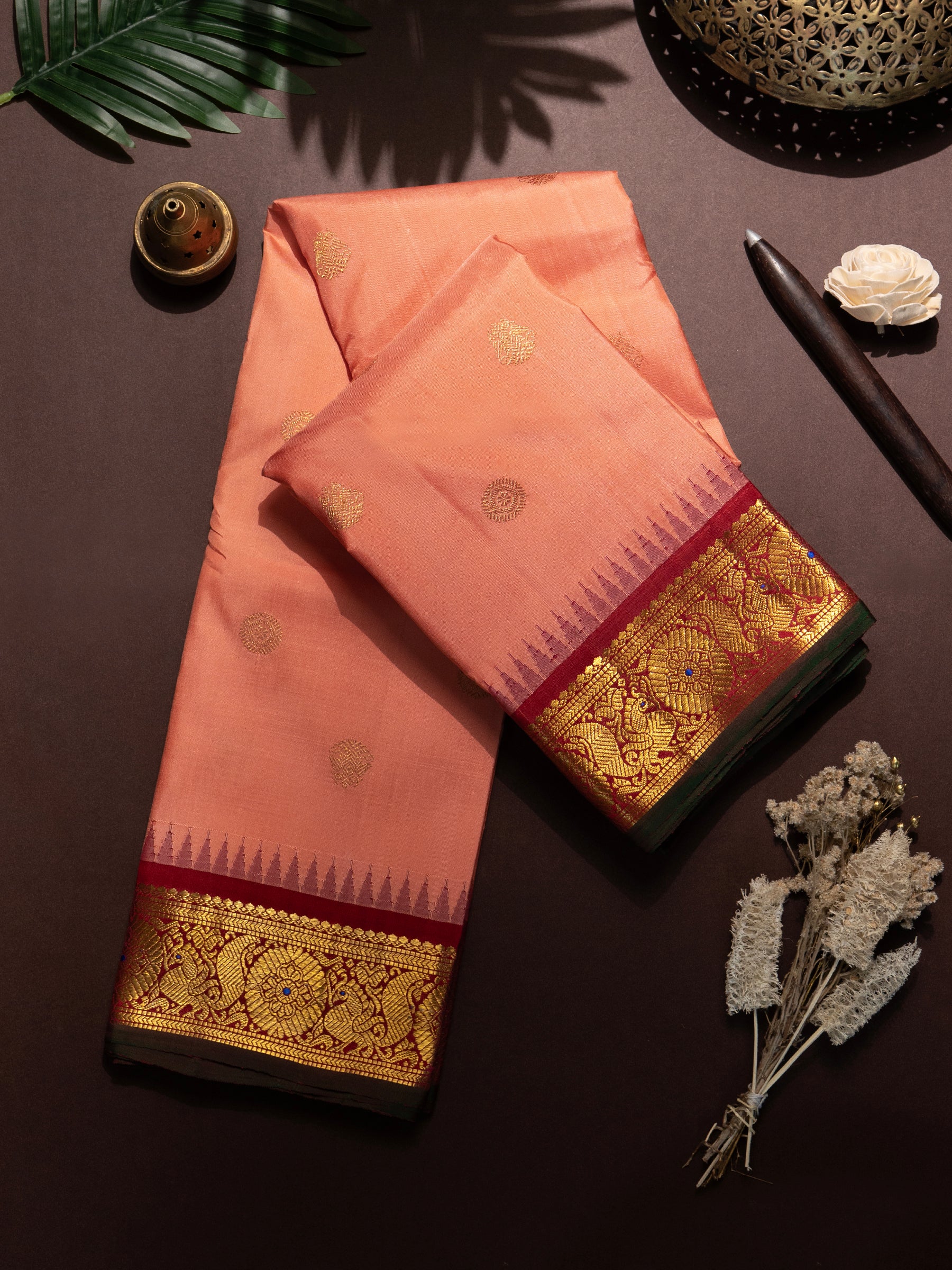 Peach Meena work Korvai / Kanjivaram Saree CLSA8257