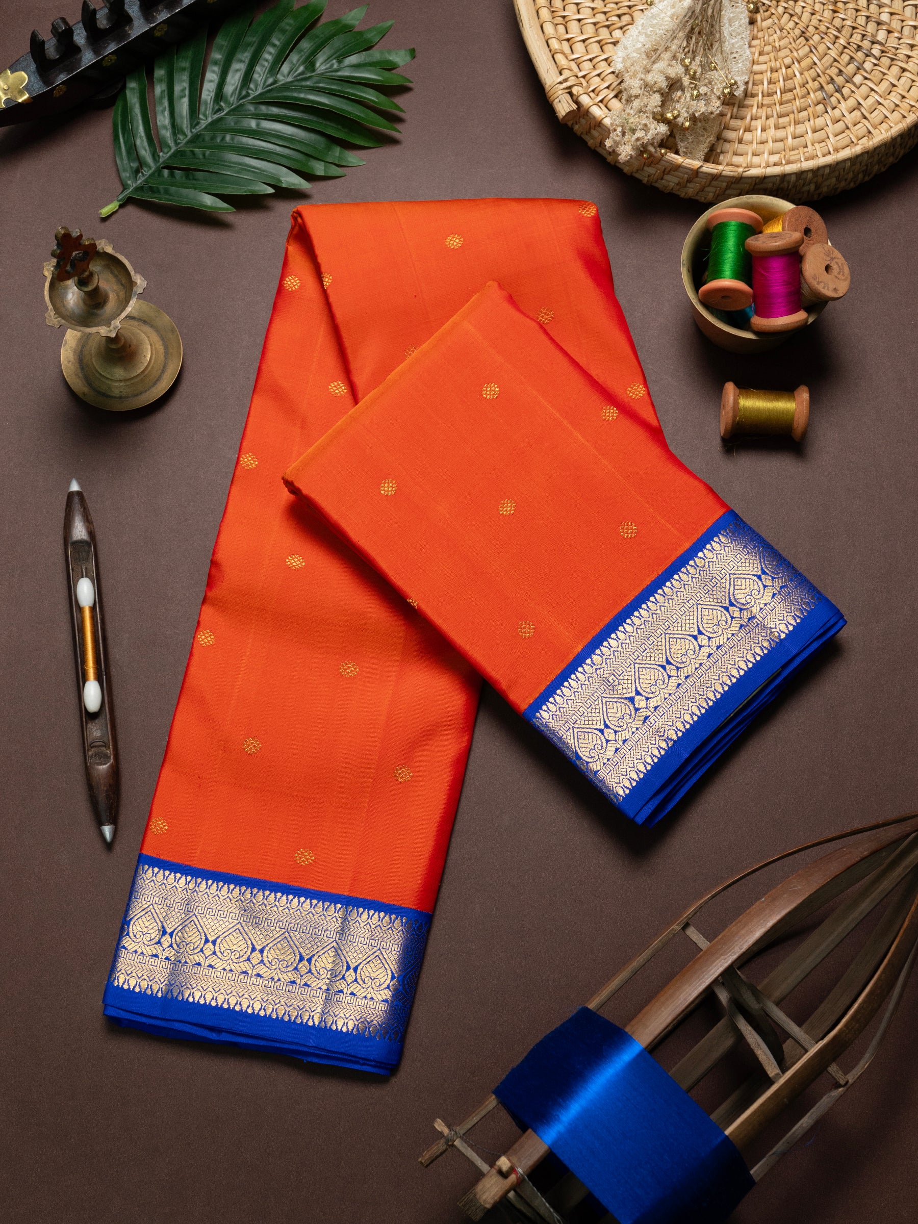 Orange and blue kai korvai/ Kanjipuram Saree CLSA8438