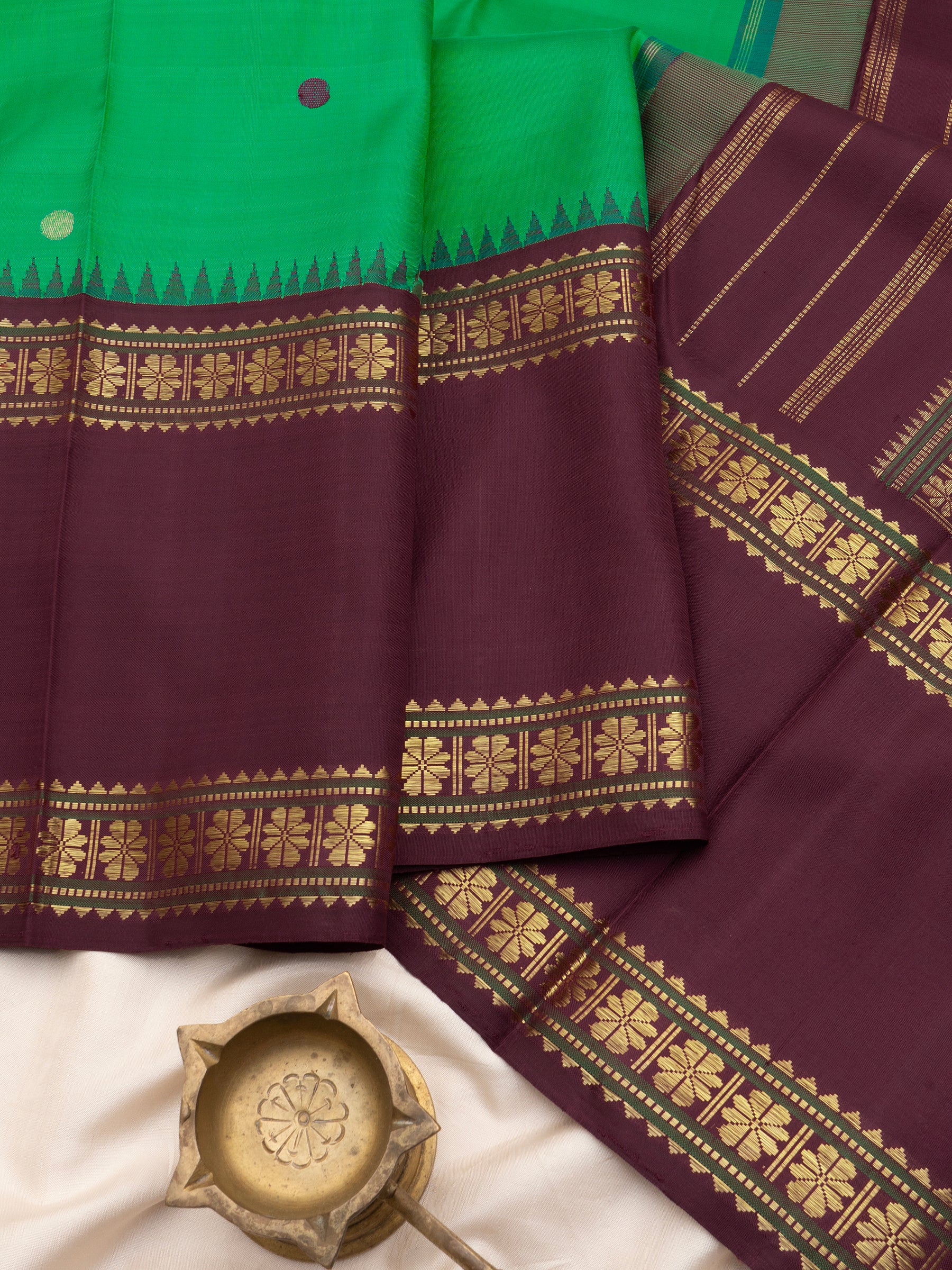 Green and brown rettapet border/ Arani Silk Saree CLSA8758