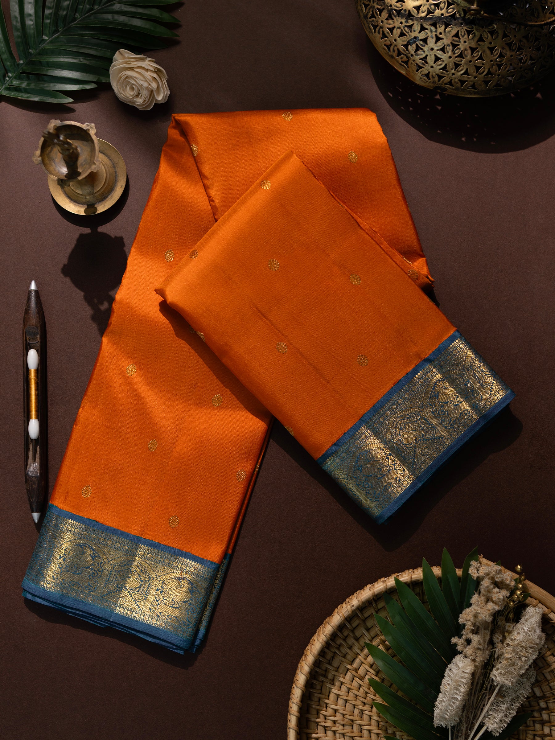 Rustic orange Korvai Kanjipuram Silk Saree CLSA8991
