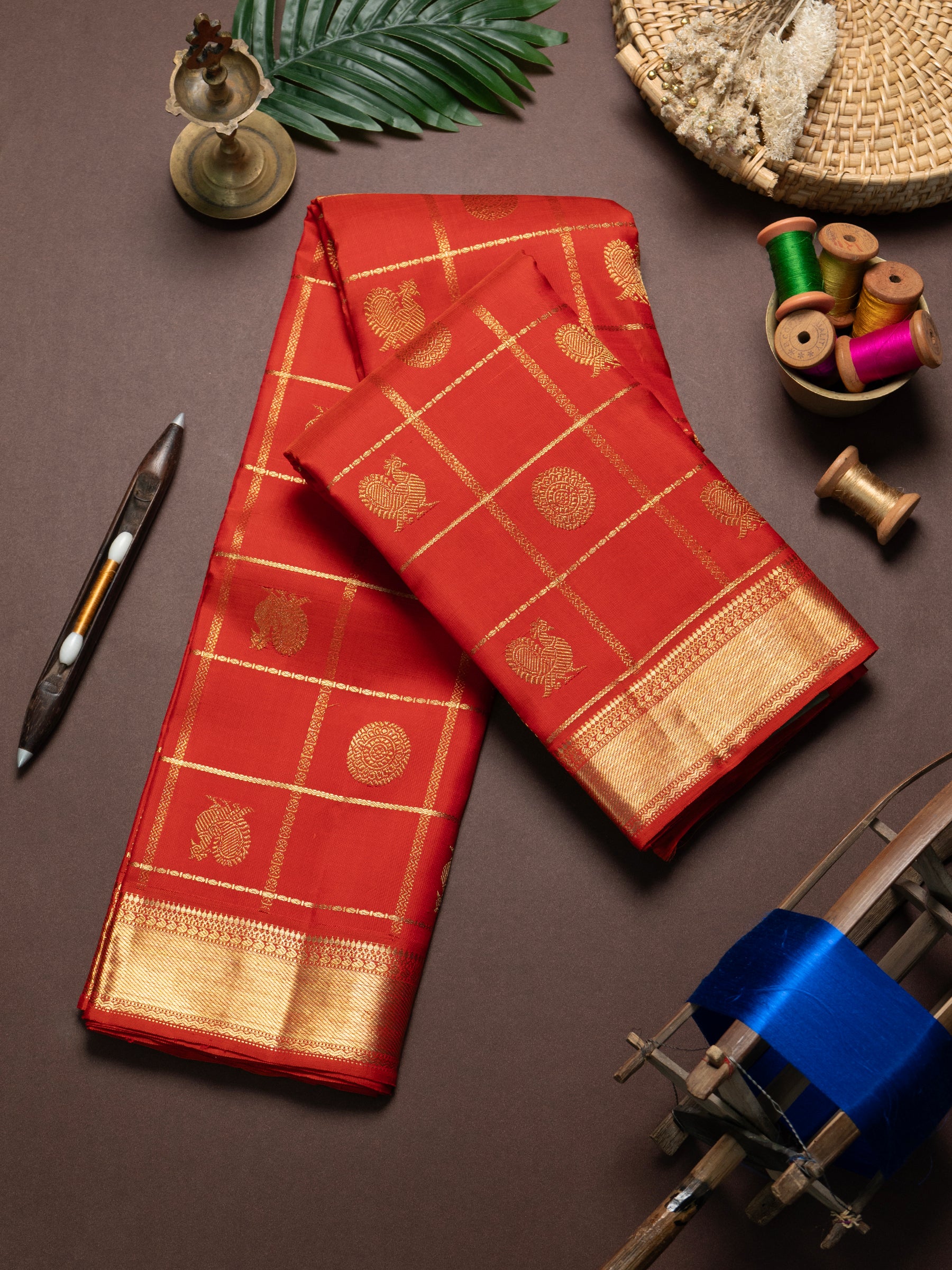 Deep rust orange Kanjipuram Silk Saree CLSA9009
