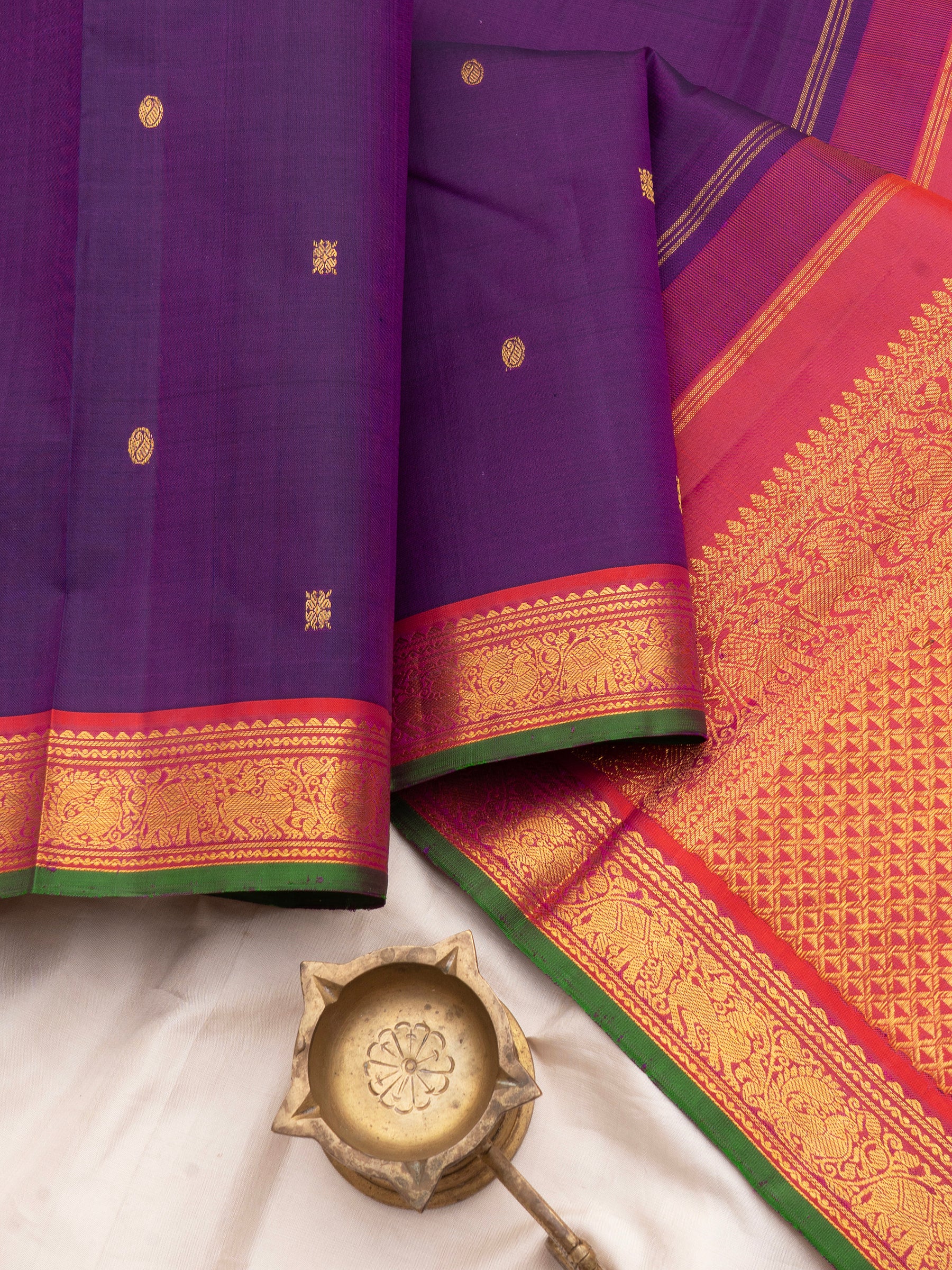 Purplish blue and pink small border/ Arani Silk Saree CLSA9036