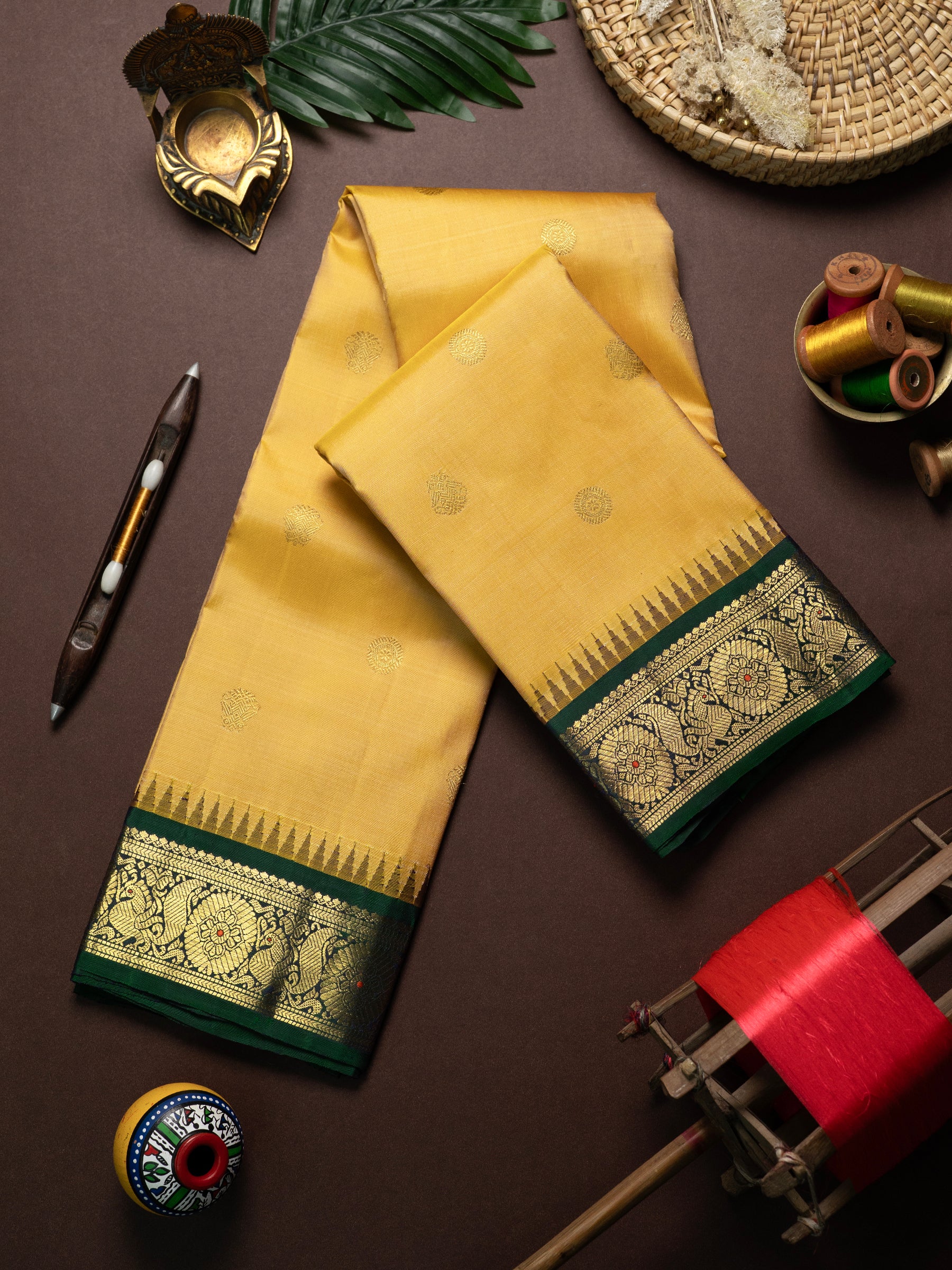 Golden yellow with Korvai / Kanjipuram Silk Saree CLSA9278