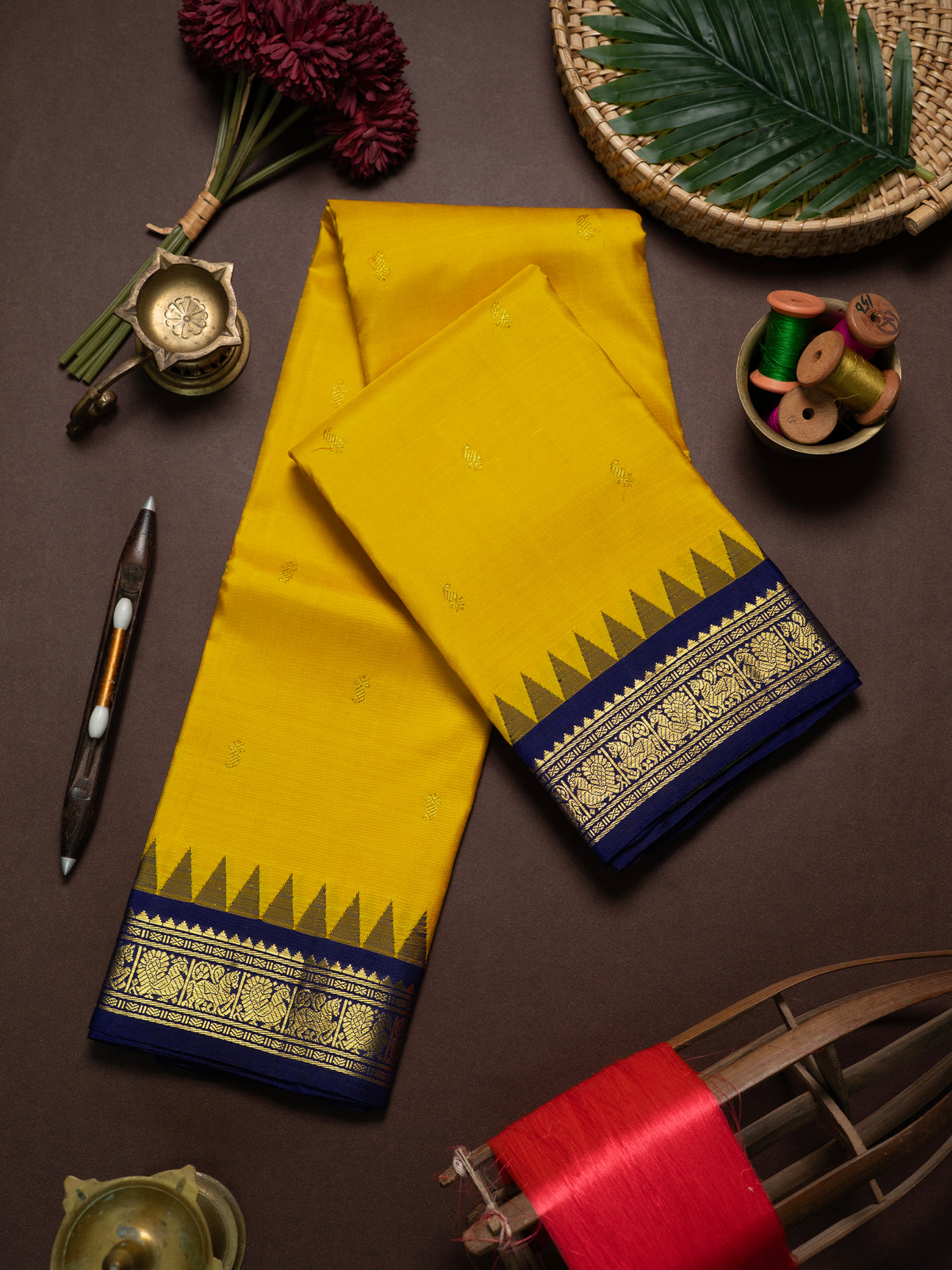 Yellow and blue Korvai /Kanjipuram Silk Saree CLSA9500