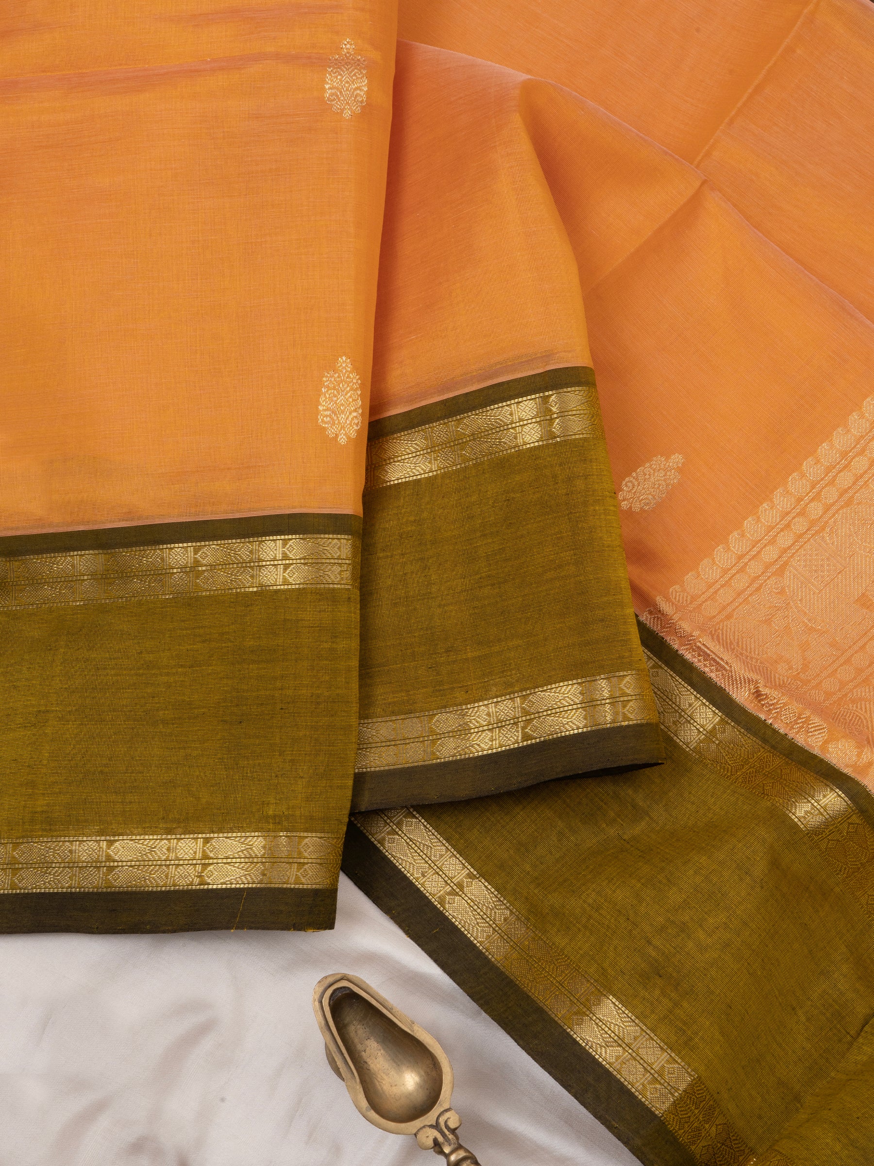 Orange shot yellow and maanthulir rettapet border/ Silk Cotton Saree CLSA9677