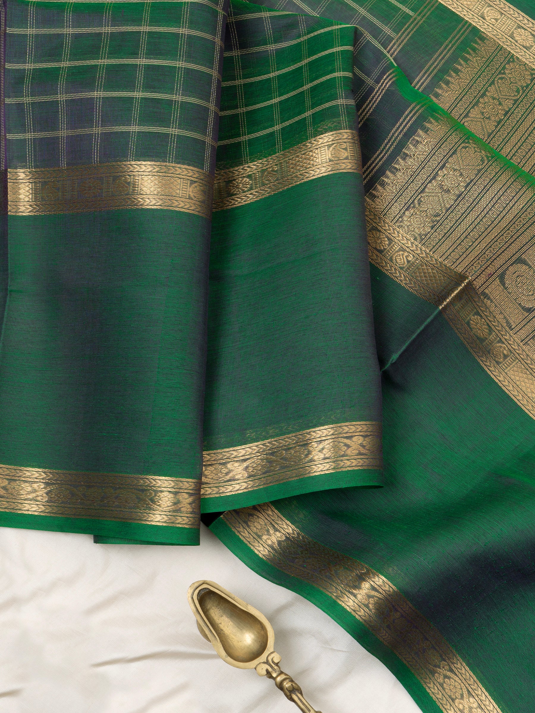 Bottle green kattam/ Silk Cotton Saree CLSA9694