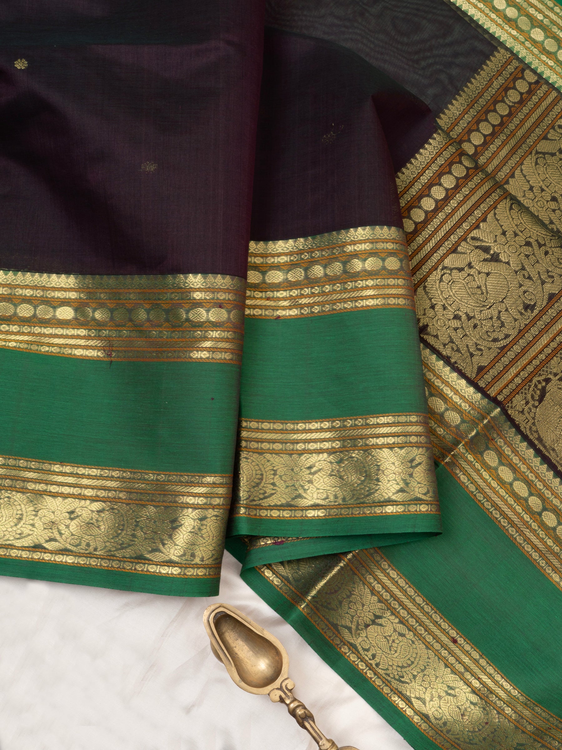 Deep brown rettapet border - Unique pallu/ Silk Cotton Saree CLSA9712
